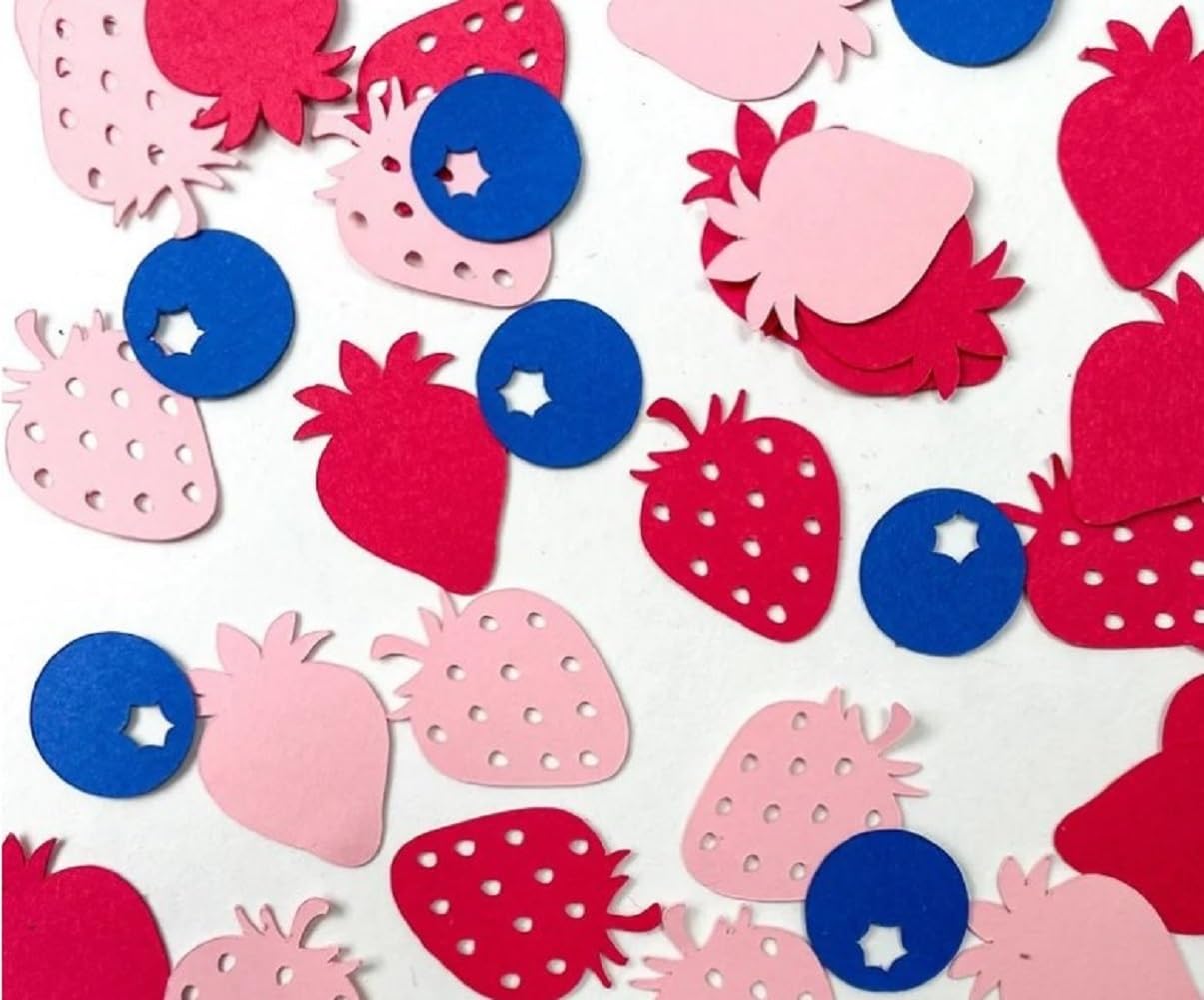 E-ASUM 100PCS Strawberry Confetti Red and Pink Strawberry Table Confetti for Birthday Baby Shower Strawberry Theme Party Decoration Supplies