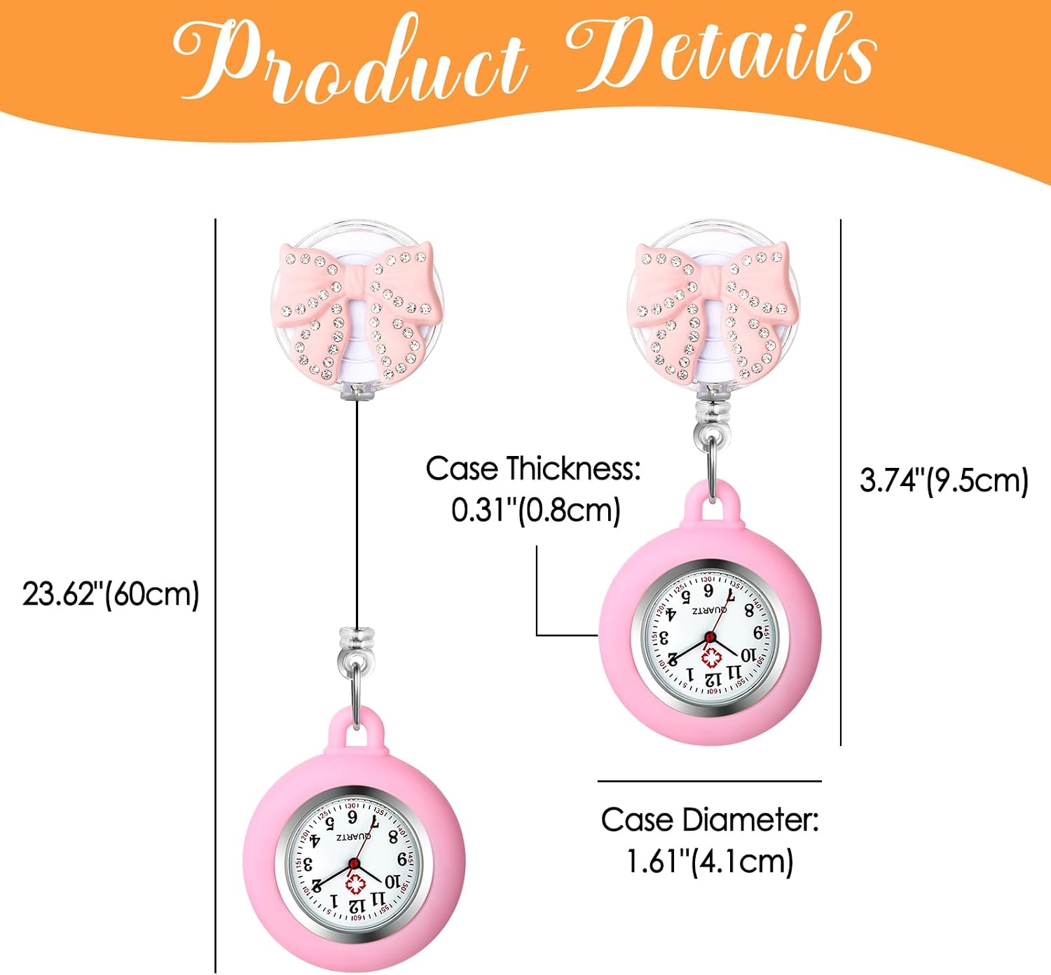 Avaner Women's Retractable Nurse Watches: Hanging Lapel Clip-on Bow-Knot Pattern Silicone Fob Pocket Watch