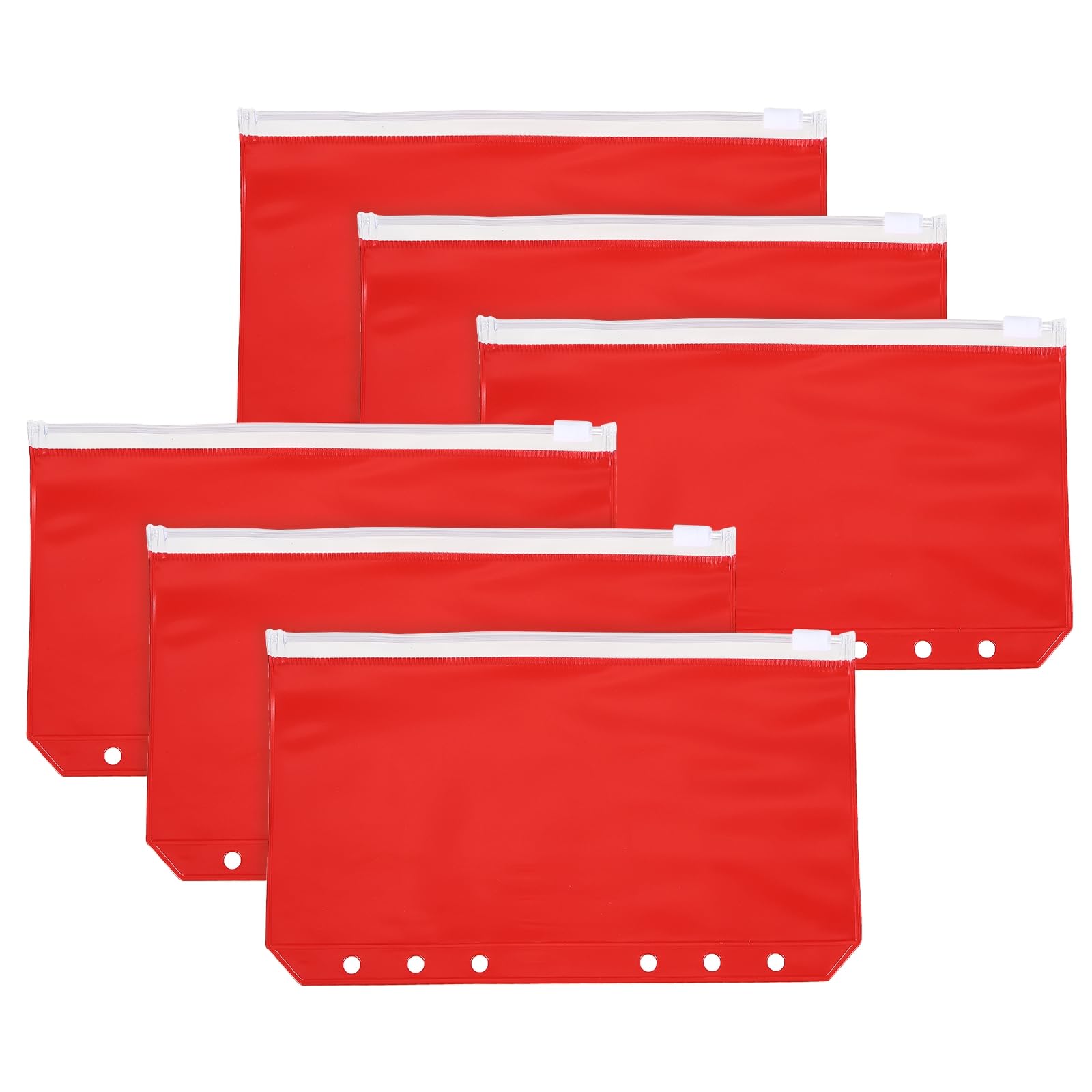 PATIKIL A6 Binder Pocket, 6 Pack 6 Holes Zipper Binder Pouch Budget Stuffing Envelopes Clear Storage Pocket Waterproof for Budget Planning Loose Leaf Bags, Transparent Zip/Red Pouch