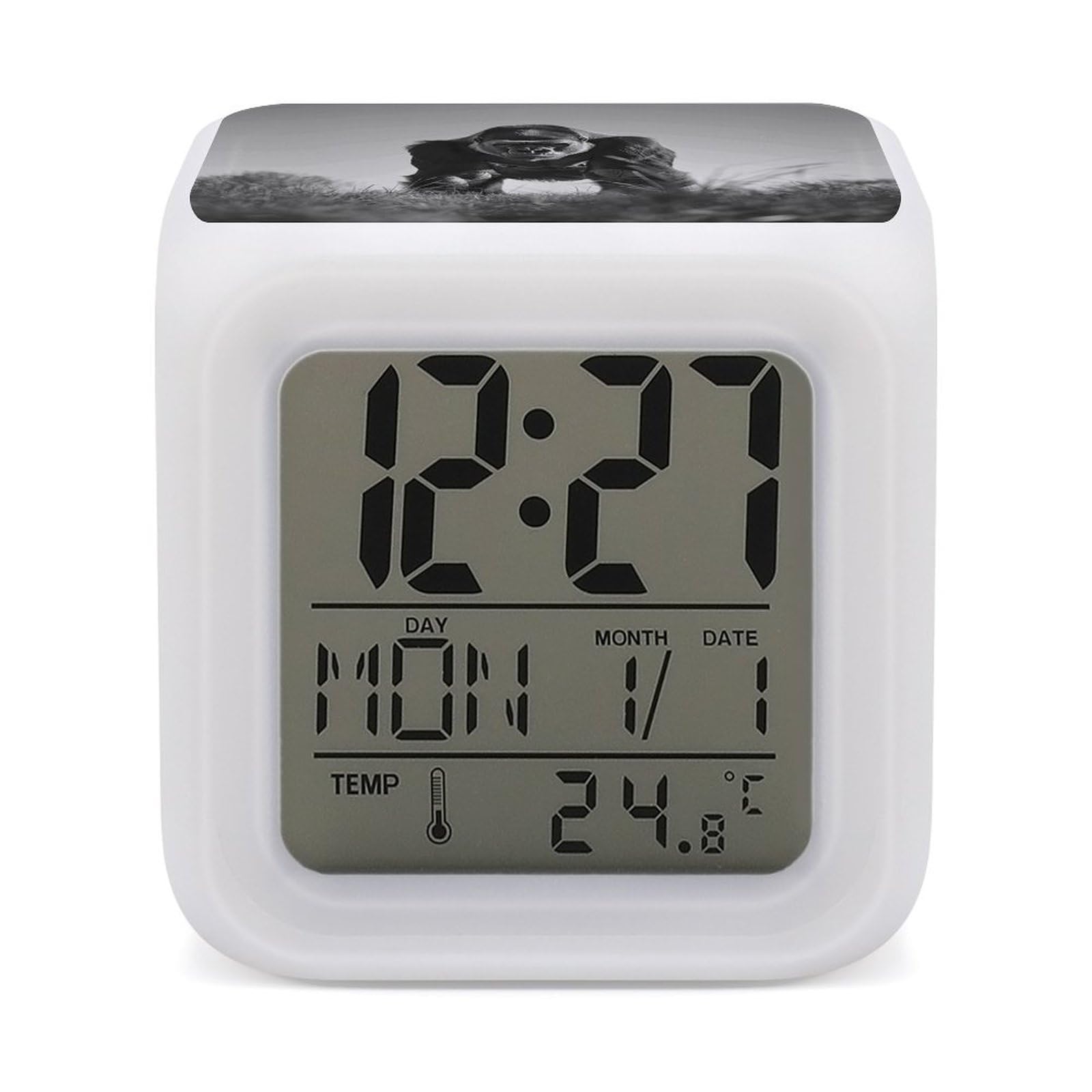 JTREHY 7 Color Changing LED Digital Alarm Clock,Gorilla in The Grass Printed Wake-up Clock with Temperature Display Home Decoration Alarm Clock for Bedroom Office