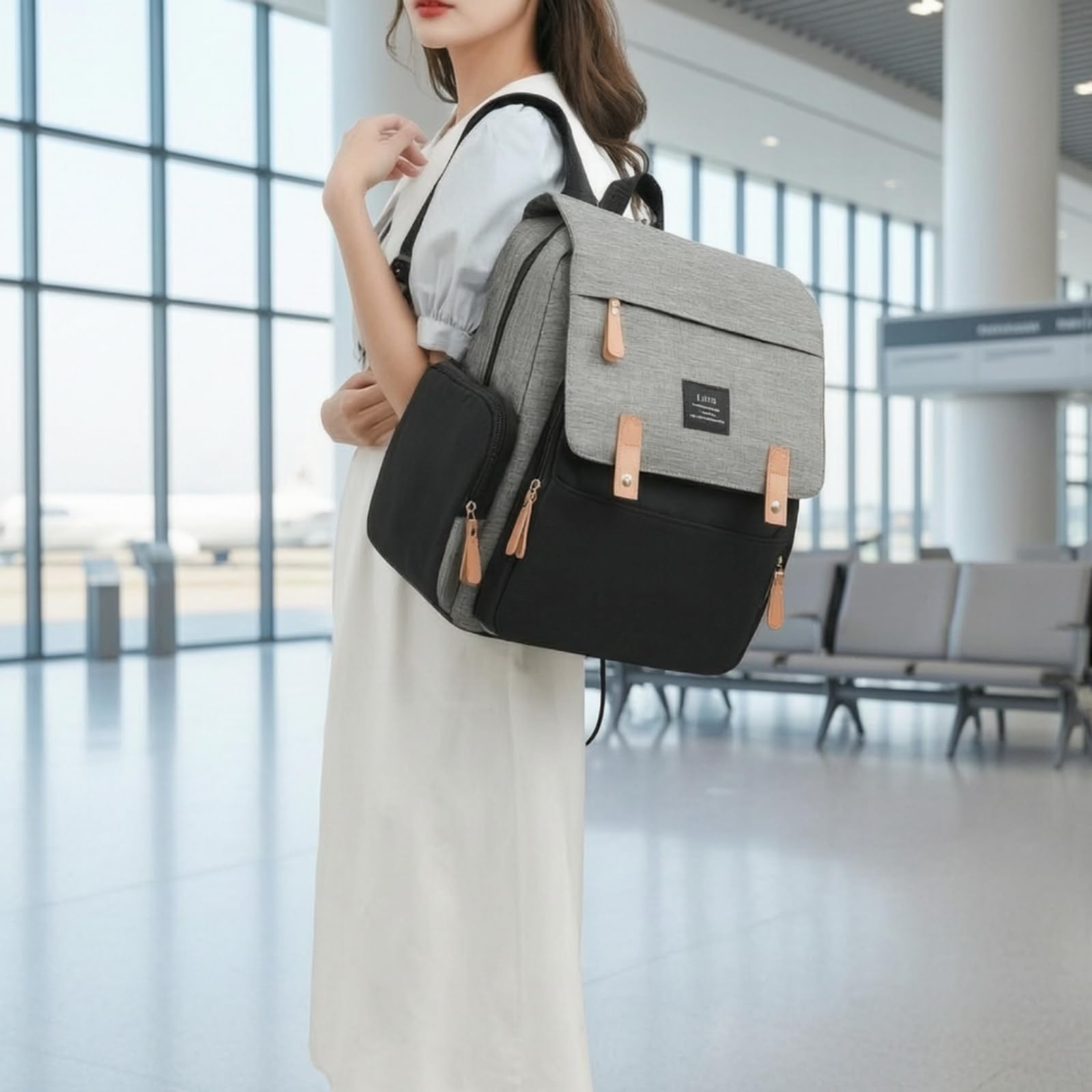 Zaino con Flap Funzionale Zaino Multitasche Casual Zainetto per Pendolari, Lavoro, Università, Array, Nero