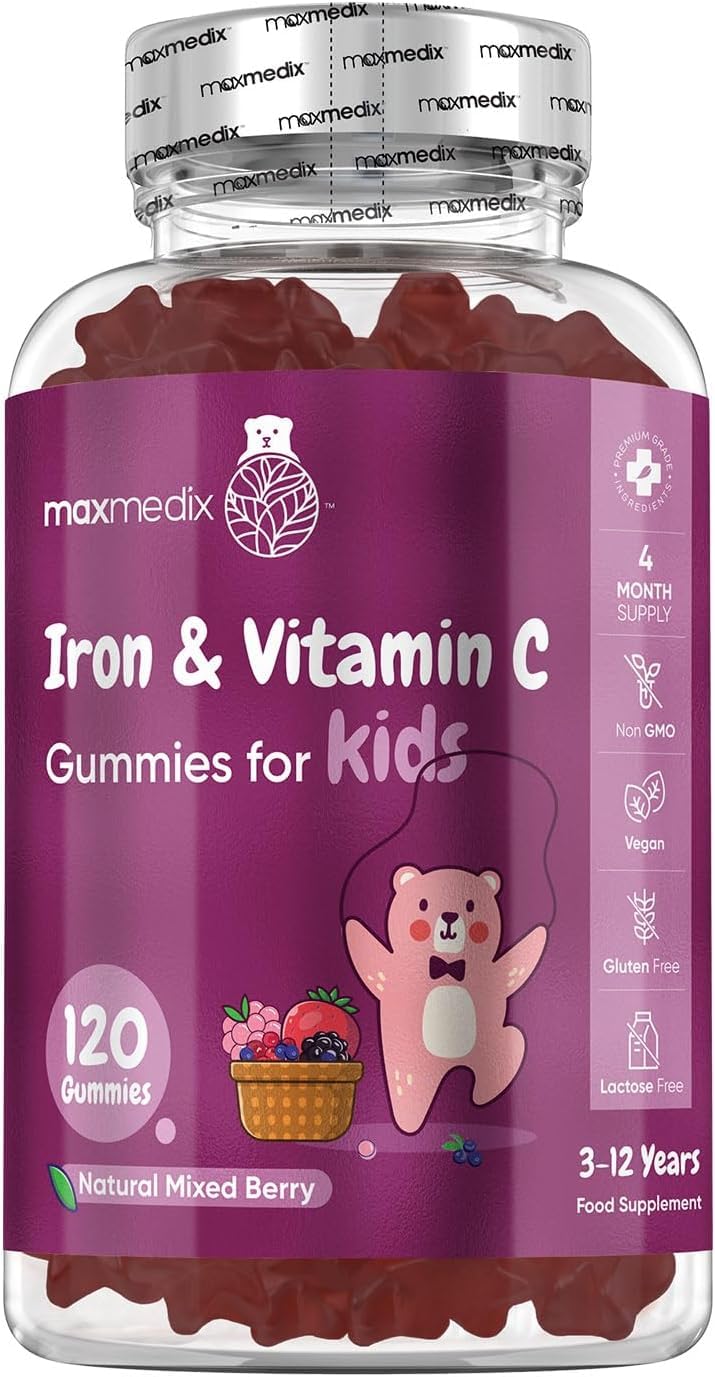 maxmedix Iron & Vitamin C Gummies for Kids - 4 Months Supply - 120 Gummies