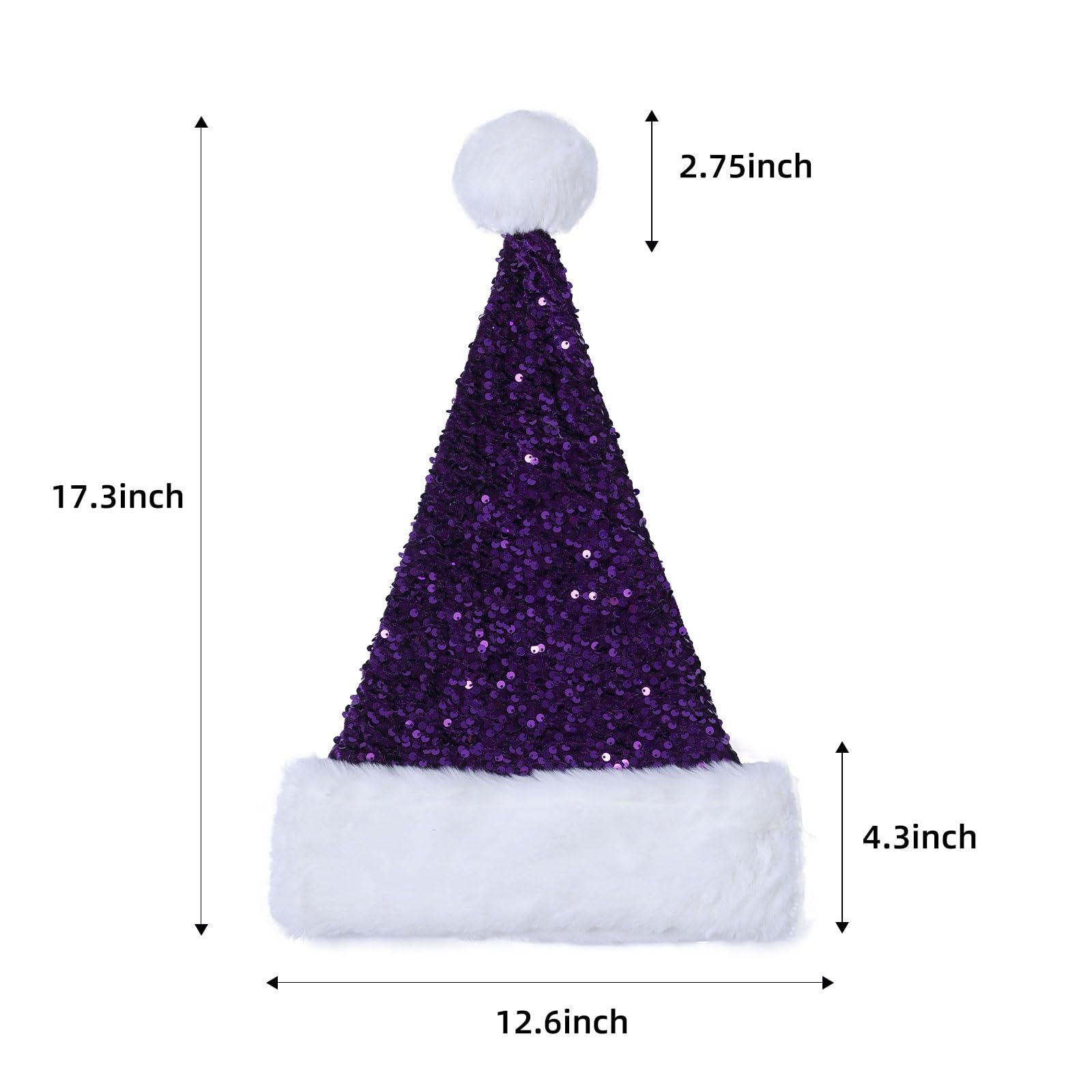 Sombrero de Papá Noel de lentejuelas para adultos con lentejuelas brillantes y pompón esponjoso, sombrero de fiesta para Año Nuevo, festival de Navidad