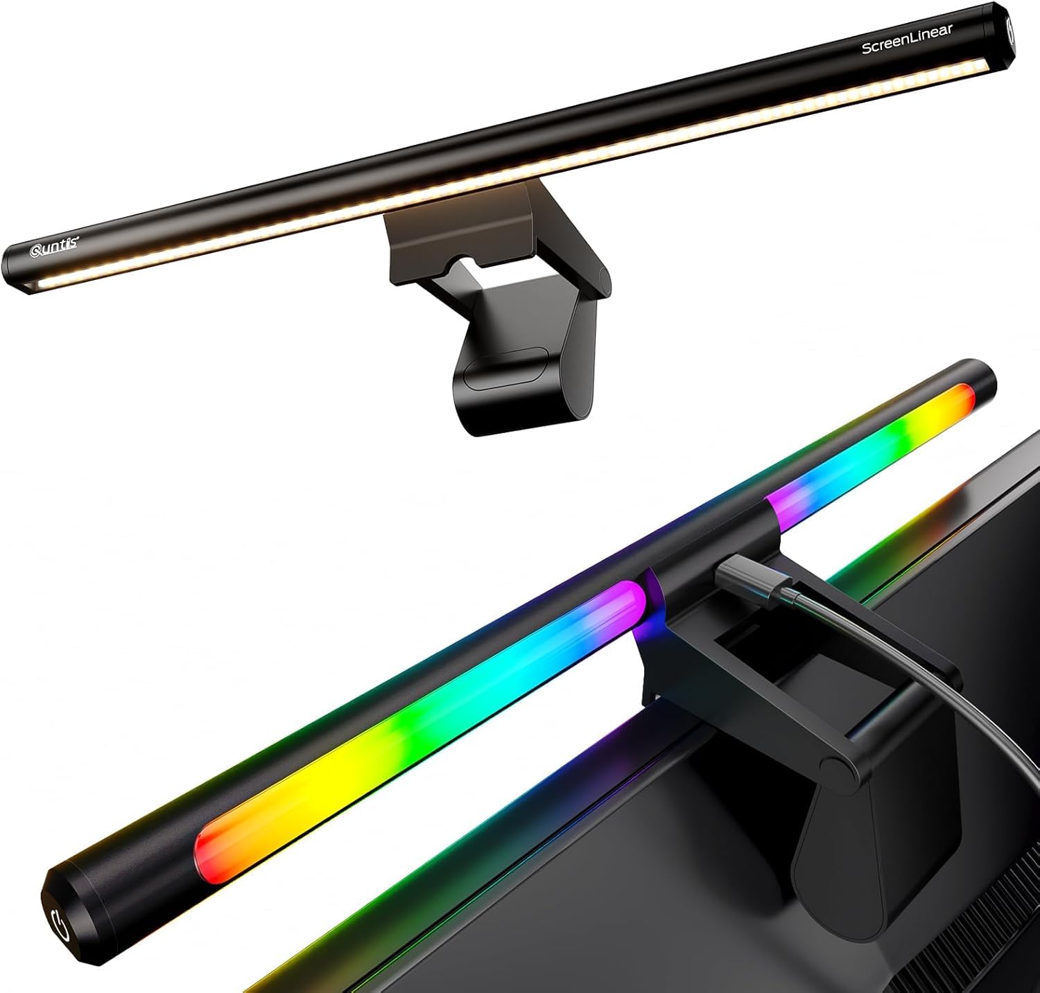 Quntis LED Lampe Ecran PC Lampe de Bureau USB d'ordinateur 40CM RGB Light Bar Monitor Computer, Lumière Ambiante Réglable 15 Couleurs d' Eclairage, Barre Lumineuse pour Gaming Lecture Office