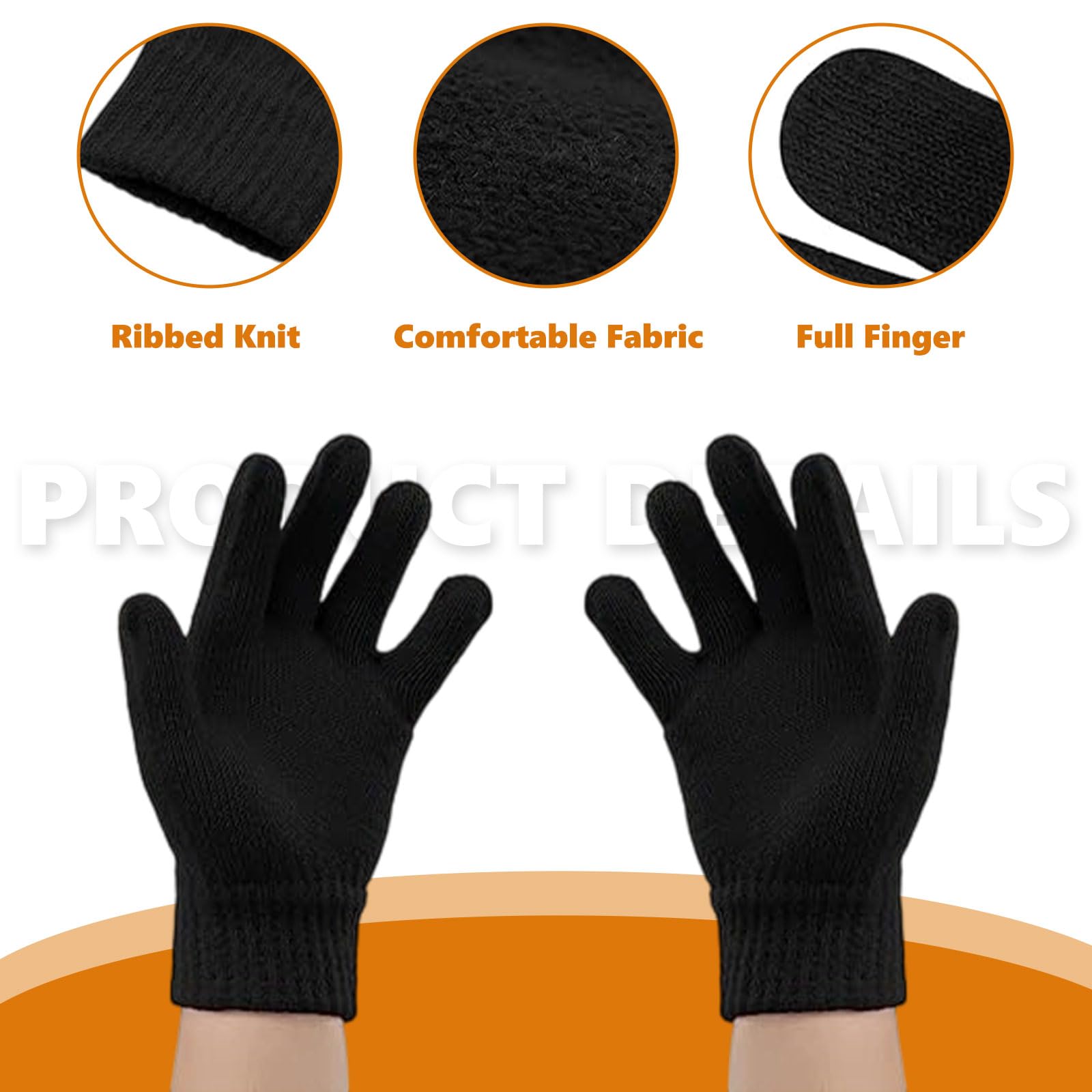 Guantes Elásticos Mágicos para Niños, Manoplas de Dedo Completo, Guantes de Punto Unisex, Cálidos de Invierno, Negro