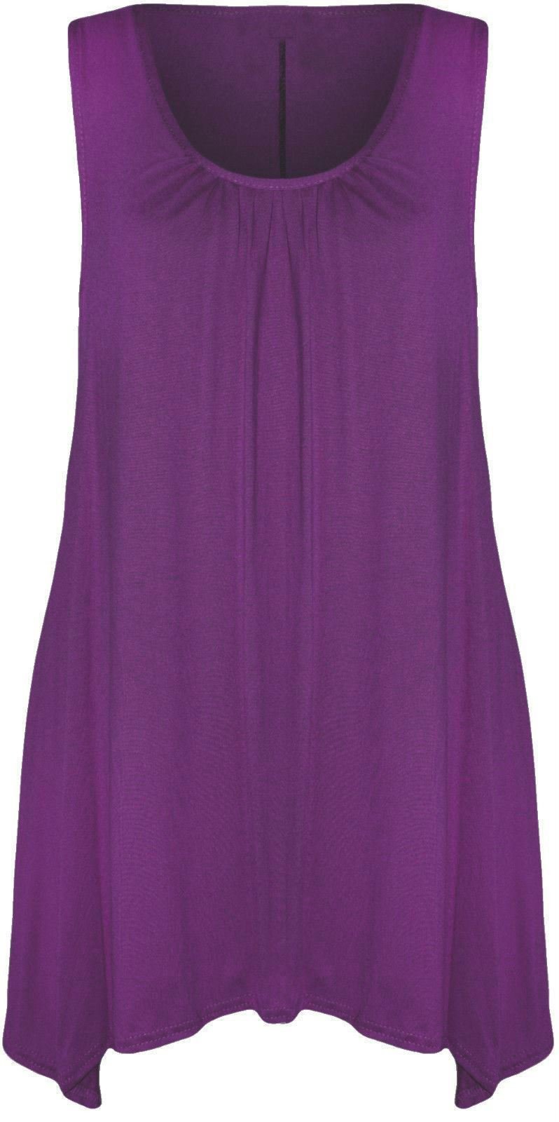 Mustwearit New Womens Ladies Hanky Hem Baggy Summer Casual Long Tunic Vest Top UK Size 8-26 Purple