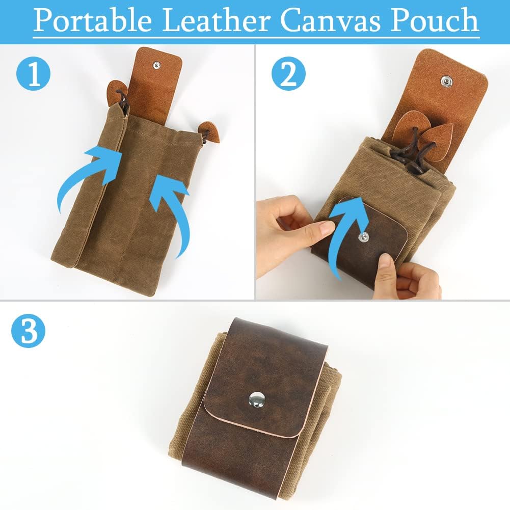 Large Foraging Bag, Waxed Canvas Mushroom Foraging Bag, Multipurpose Leather Foraging Pouches for Outdoor Hiking Hunting, Portable Bushcraft Bag Gathering Bag (Collapsible) - Image 5