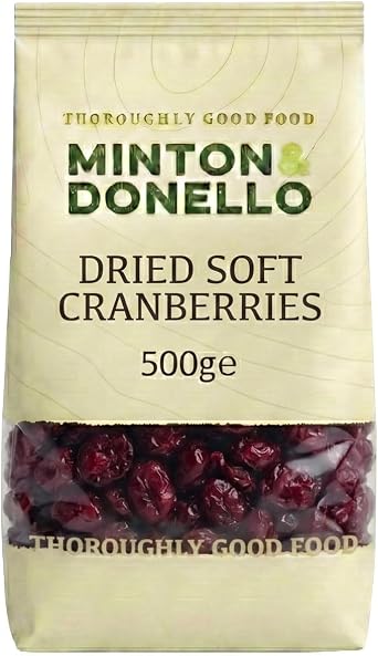 Minton & Donello Dried Soft Cranberries 500g Pack - Sweet & Juicy Dried Fruit for Baking, Breakfast, Trail Mix, Snacking & Desserts, High Fibre Pantry Ingredient, Suitable for Everyday Use