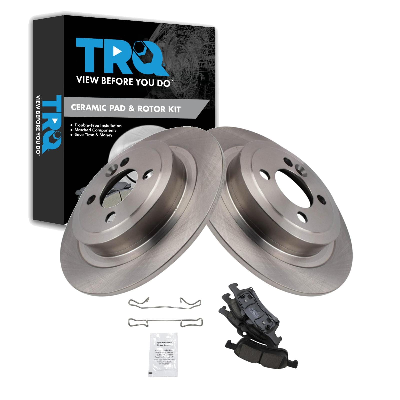 TRQ Rear Brake Pad and Rotor Set Ceramic Compatible with 2007-2008 Mini Cooper