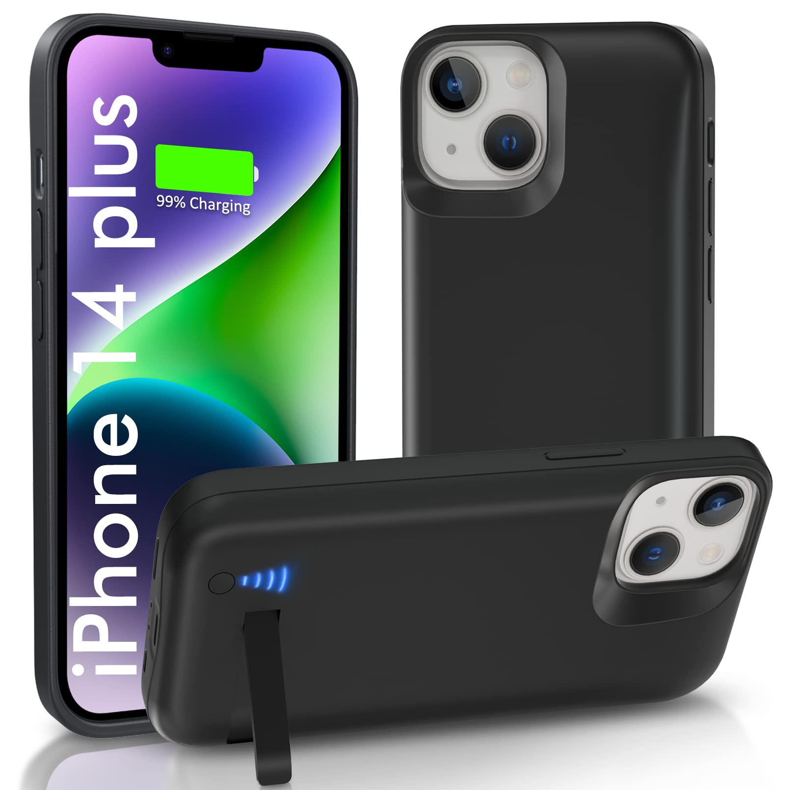Battery Case for iPhone 14 Plus(6.7 inch), 6800mAh Portable Extended Charging Case with Kickstand Rechargeable Charger Case Compatible with iPhone 14 Plus - Black