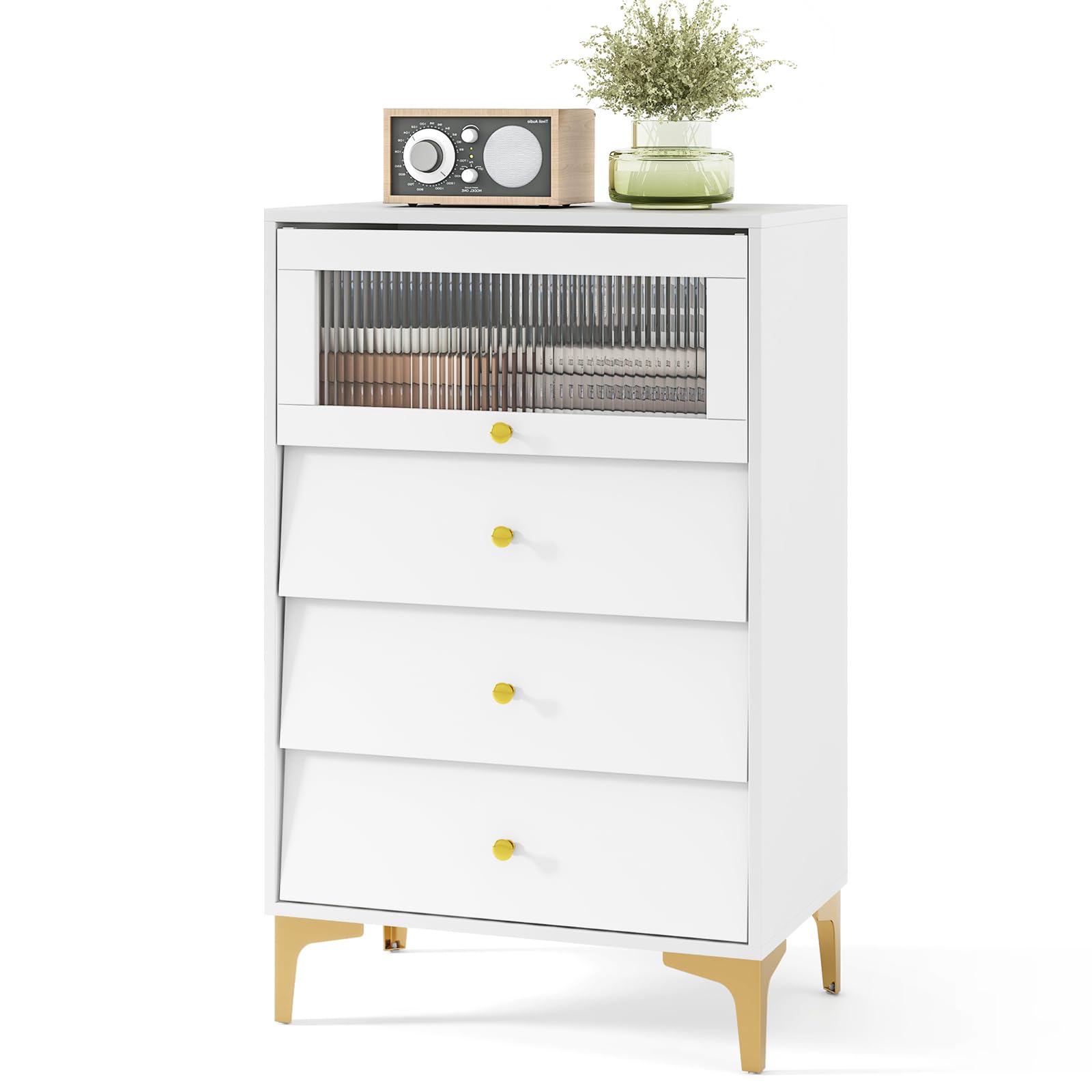 KOMFOTTEU Commode 3 Tiroirs, Armoire à Porte en Verre, 60x40x95,5cm