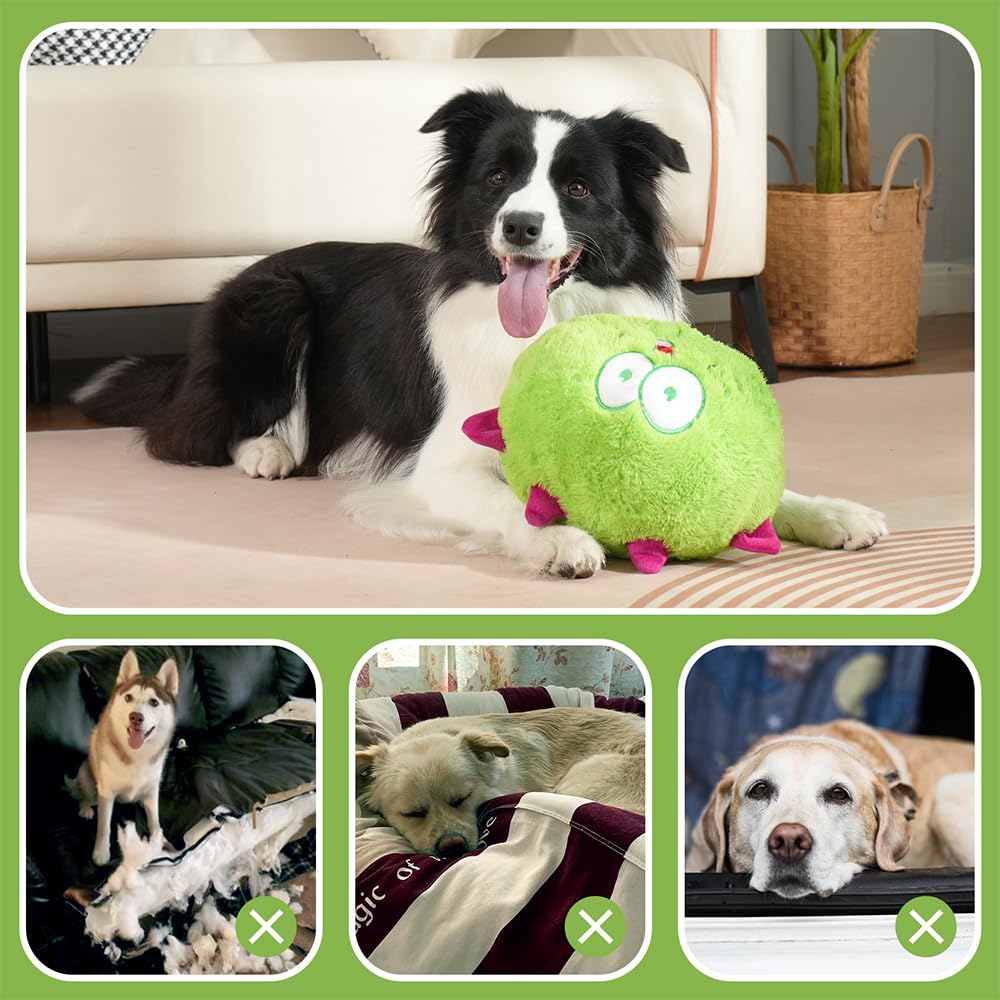 Hero Chuckles Ball Jouet en peluche pour chien – Jouet couineur pour chien – Balle durable avec couineur 3 en 1, vert monstre