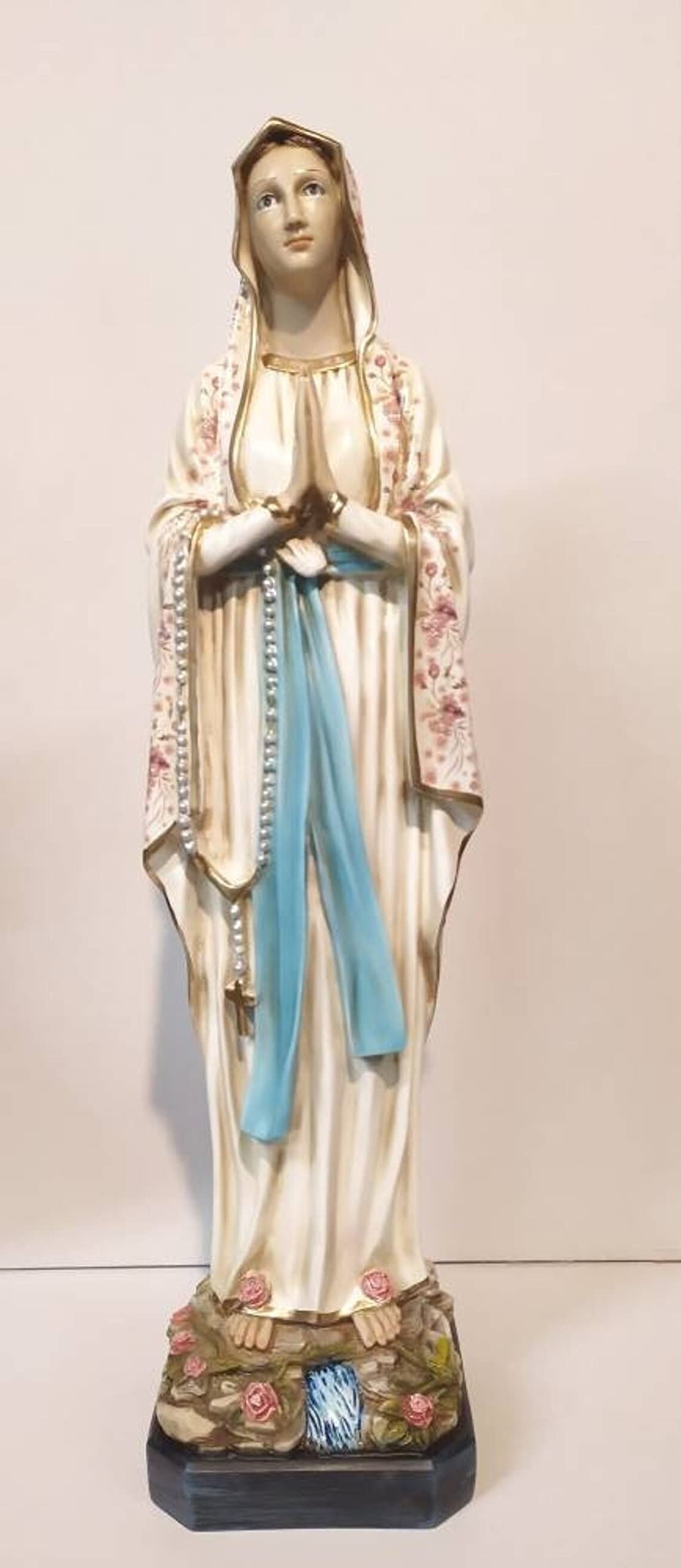 Generico Arte Sacra Caravaggio Statua della Madonna di Lourdes cm 64 (25,19 inch) realizzata in resina, decorata a mano con finitura floreale, di produzione artigianale