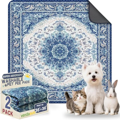 Image of Washable Pee Pads for Dogs, Reusable Puppy Potty Training Pads, Ultra-Absorbent Thick Waterproof Leak-Proof Non-Slip Pads & Mat for Crate, Playpen, Floor, Whelping & Housebreaking , 2 Pack 36 inchx36 inch