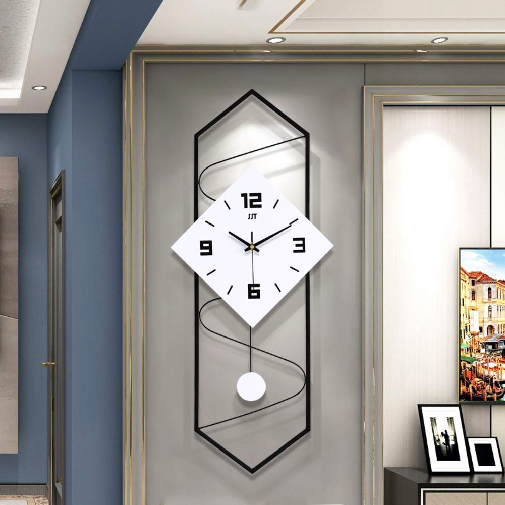 Wooden Pendulum Wall Clock - Large Modern 12x28 Inch Quartz Clock for Living Room Decor with Mute Sweep Movement and No-ticking Feature