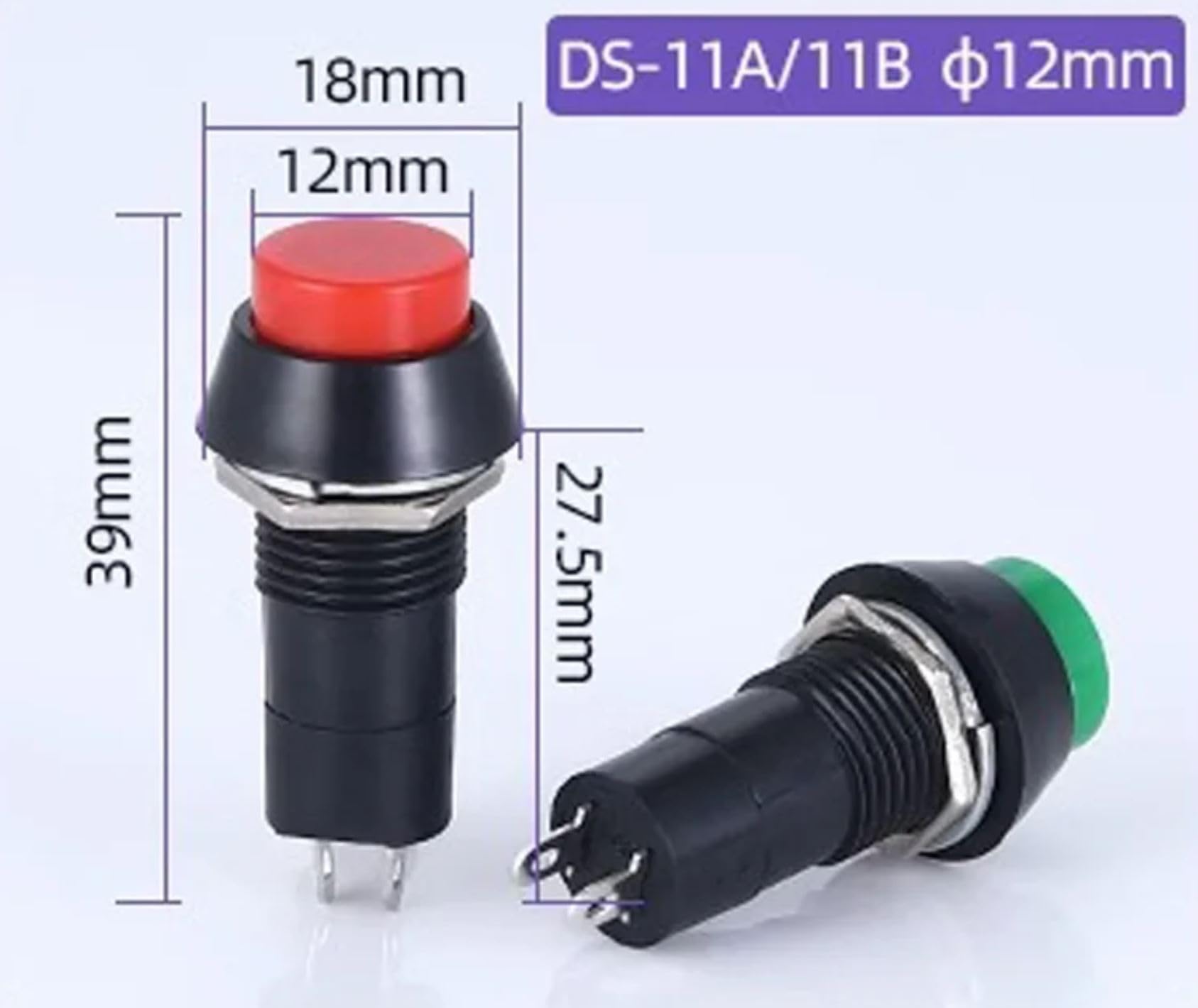 SHOKITECH Black PBS-11B 12MM 2PIN Momentary Self- Reset Round Plastic Push Button Switch 1