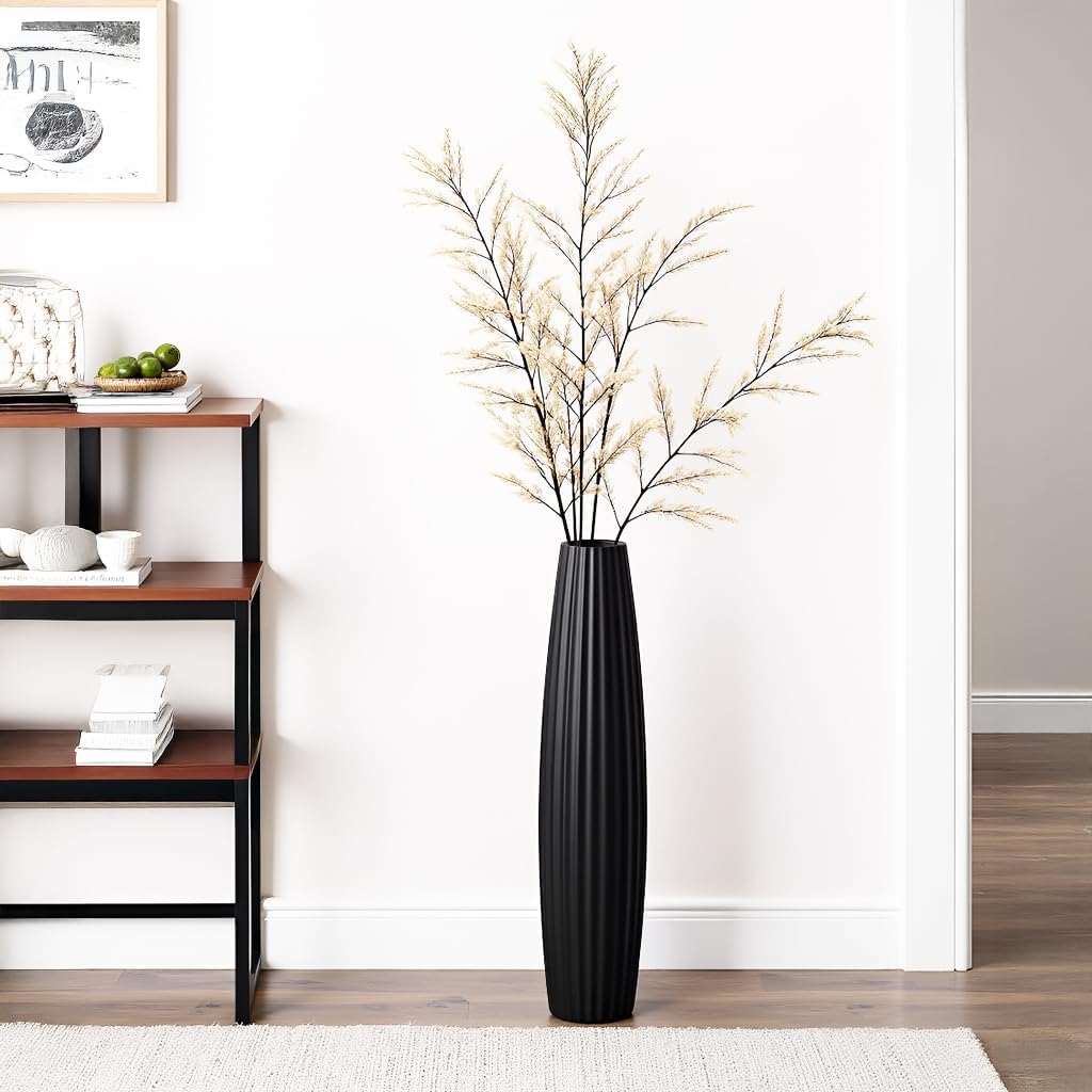 Floor Vases, Tall Floor Vase 23.6 inch (60CM, 1.96FT) Tall Vases, Sturdy Black Vase for Living Room Decor, Resin Black
