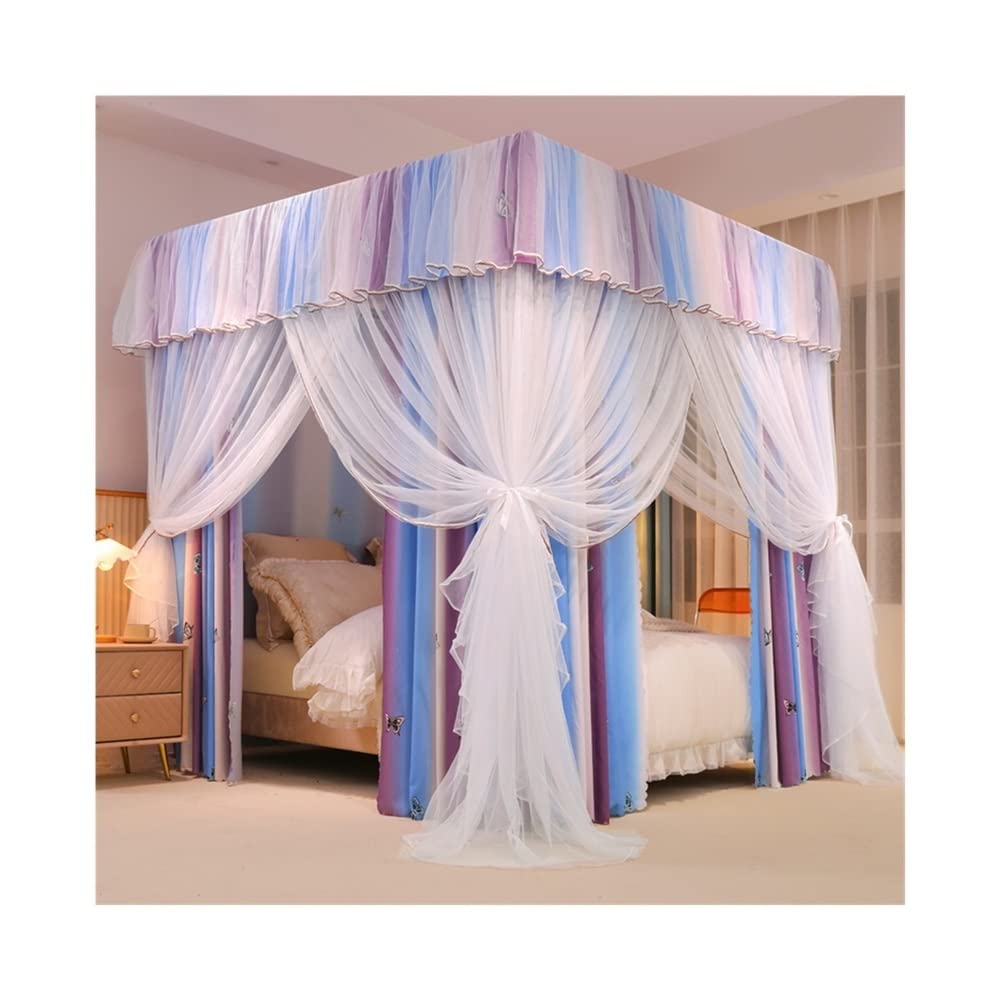 Cortina con dosel para cama de 2x2.2x2m con mosquitera de gasa y tela de sombra estilo 4