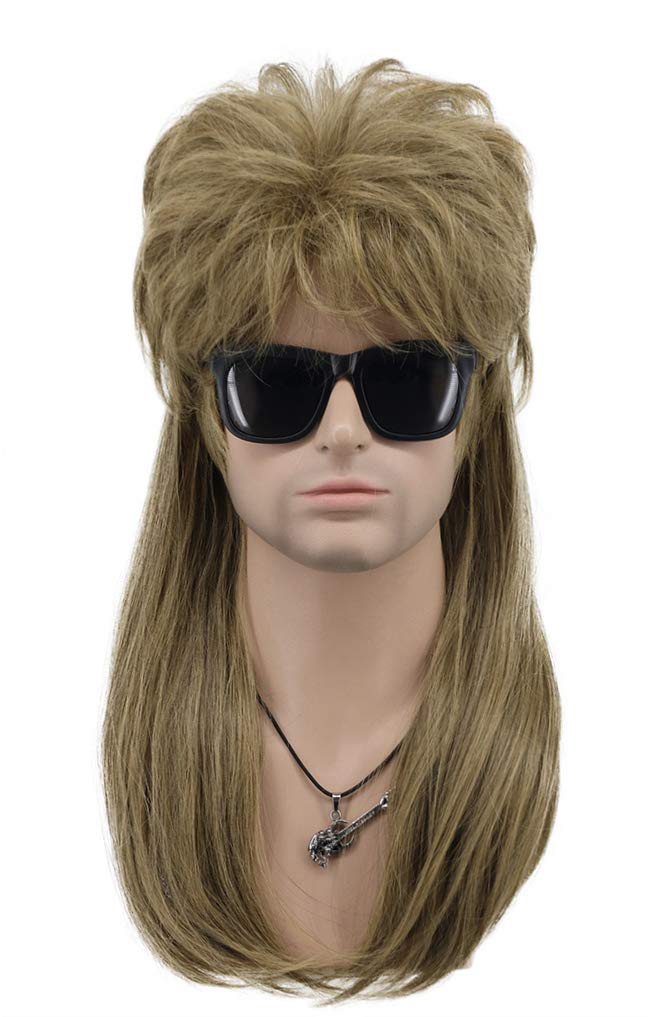 VGbeaty 70s 80s Disco Mullet Punk Rock Wig Mens Long Straight Light Brown Halloween Costume Cosplay Wig, 21-24 Inch