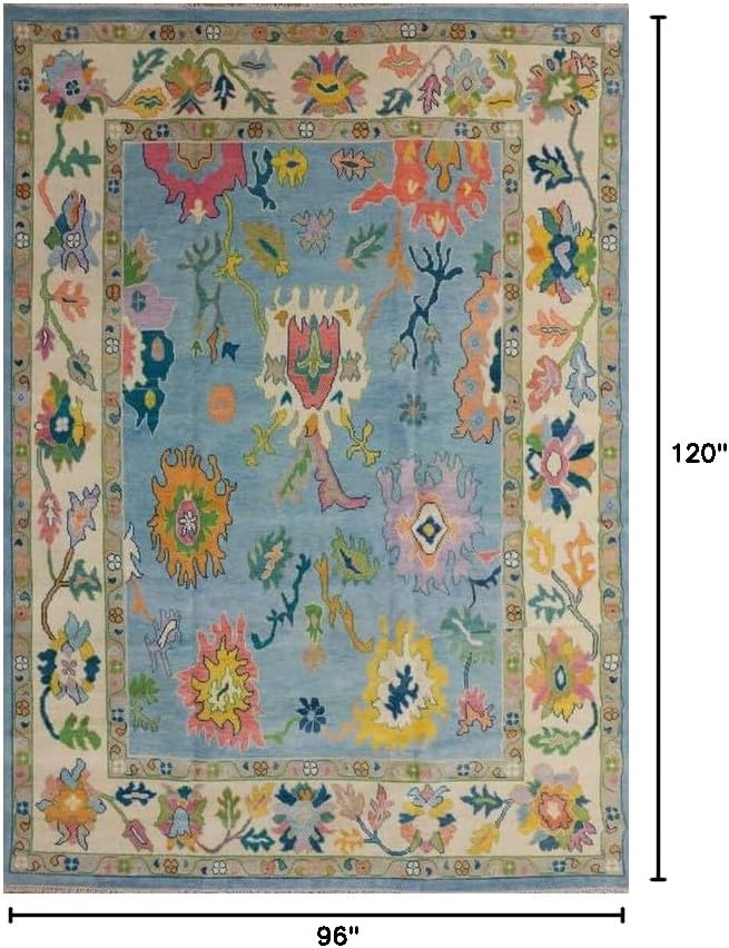 Area Rug Hand Knotted Modern Oushak Rug for Living Room, Dining Room, Office, Bedroom, Hand Knotted Oushak Rug, 8x10 Feet Blue