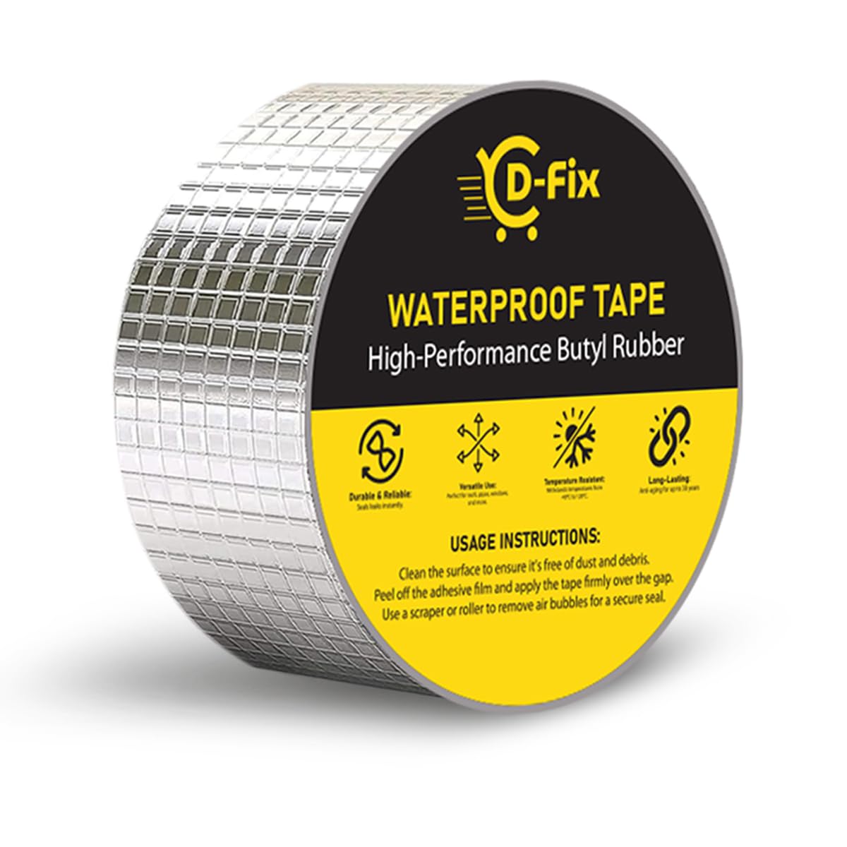 D-fix Leakage Repair Waterproof Aluminium Rubber Tape, Hot & Cold Temperature Aluminium Foil Tape, Perfect for Sealing Water Leakage (5 CM x 5M, Silver, 1 Pack)