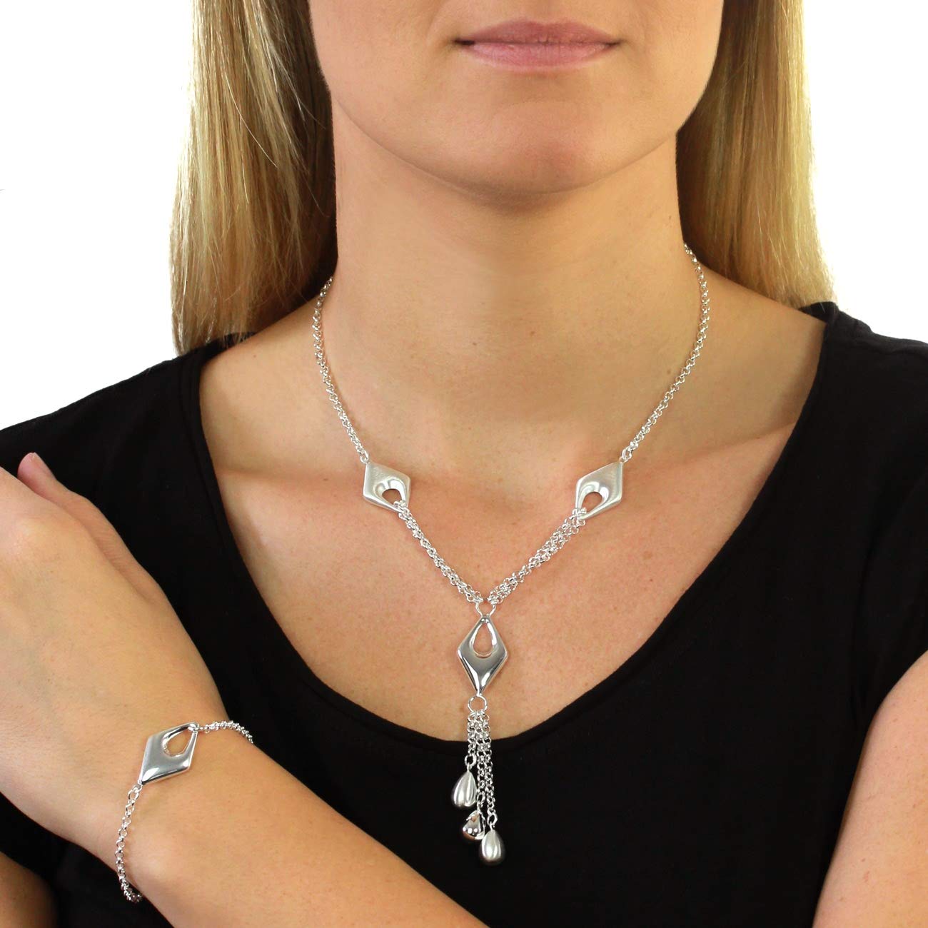SilberDream Collier & Armband matt Drop Silber Schmuck Set für Damen SDS413 Silber Schmuckset