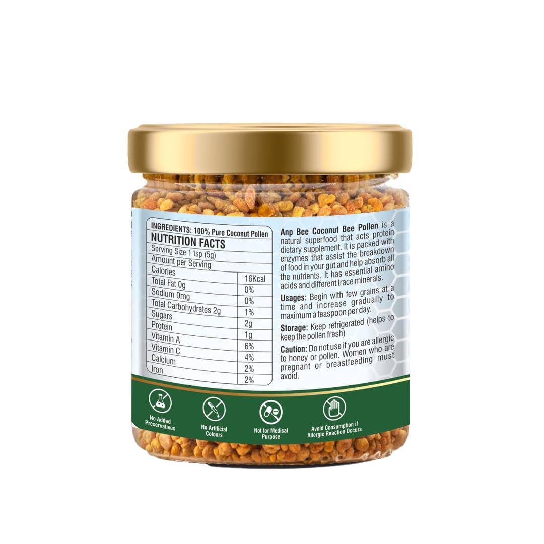 ANP BEE Honey Coconut Bee Pollen Granules (Bee Bread) 100gm, Plant Based Protein, 100% Pure Natural Superfood, Rich in Protein, Vitamins & Minerals, Boost Stamina & Energy, Ayurvedic Health Supplement — Amazon image 8