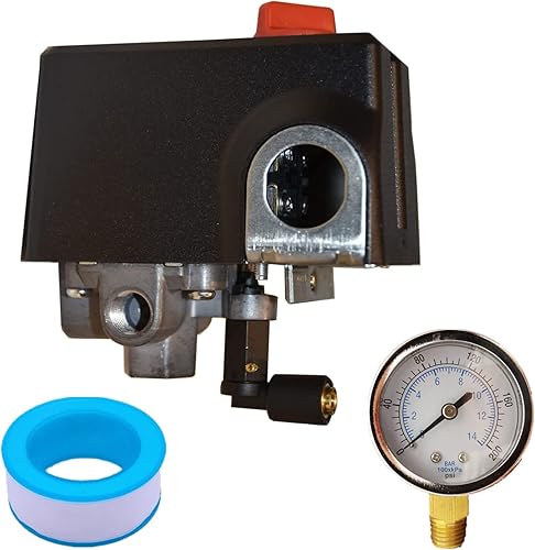 034-0228 Interruptor de presión para el compresor de aire del reemplazo del artesano 120-150 PSI 26Amps con manómetro de 200 PSI