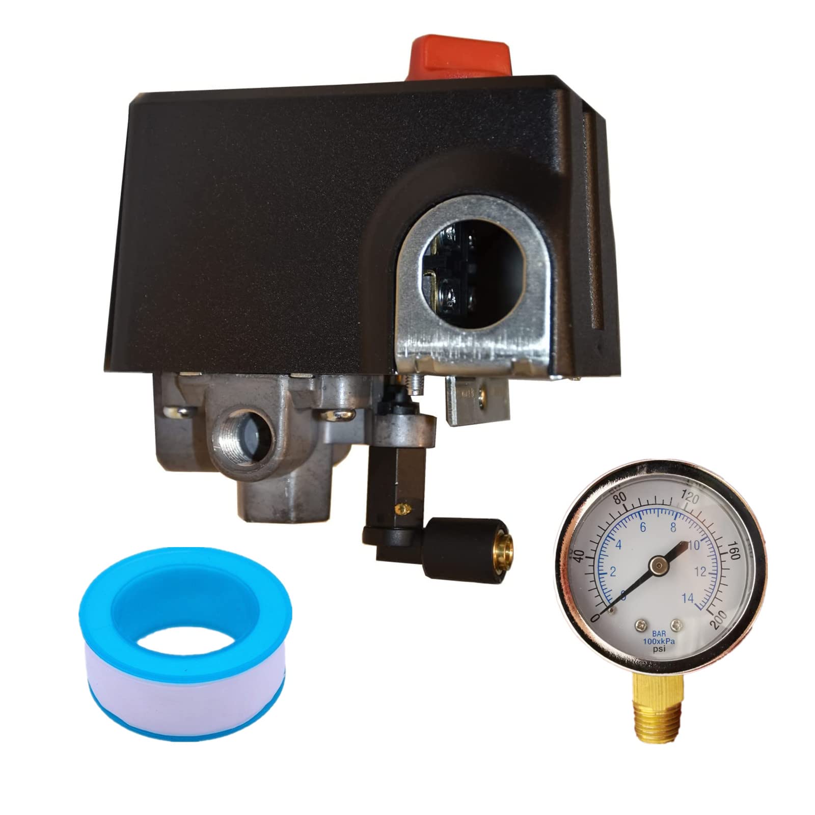 YuncooldCW219300AV Pressure Switch For Campbell Hausfeld Air Compressor 120/155 PSI 26Amps With 0-200 psi Gauge