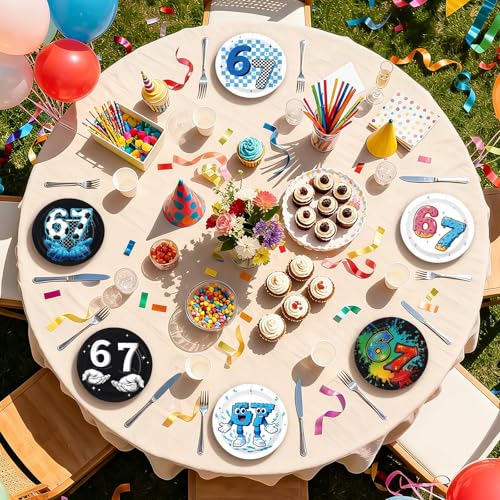 Image of 60Pcs Funny 6 7 Paper Plates 7 inch Heavy Duty Six Seven Theme Plates | I Was 6 Now I'm 7 Meme Disposable Dessert Cake Platters for Boys Girls 6-7 Year Old Birthday Party Supplies Decorations
