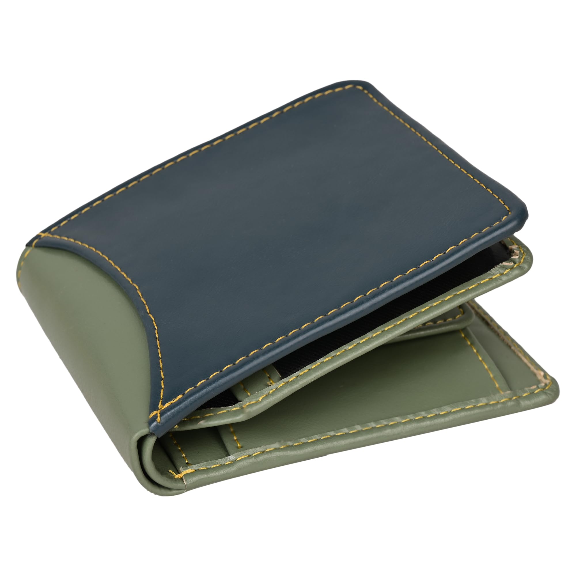 Men's Vegan Leather Wallet with 2 Compartments | 6 Card Slots, 2 Hidden Pockets and 1 ID Slot | 1 Coin Pocket | Greatest Gift for Men-Green-Blue-image-27