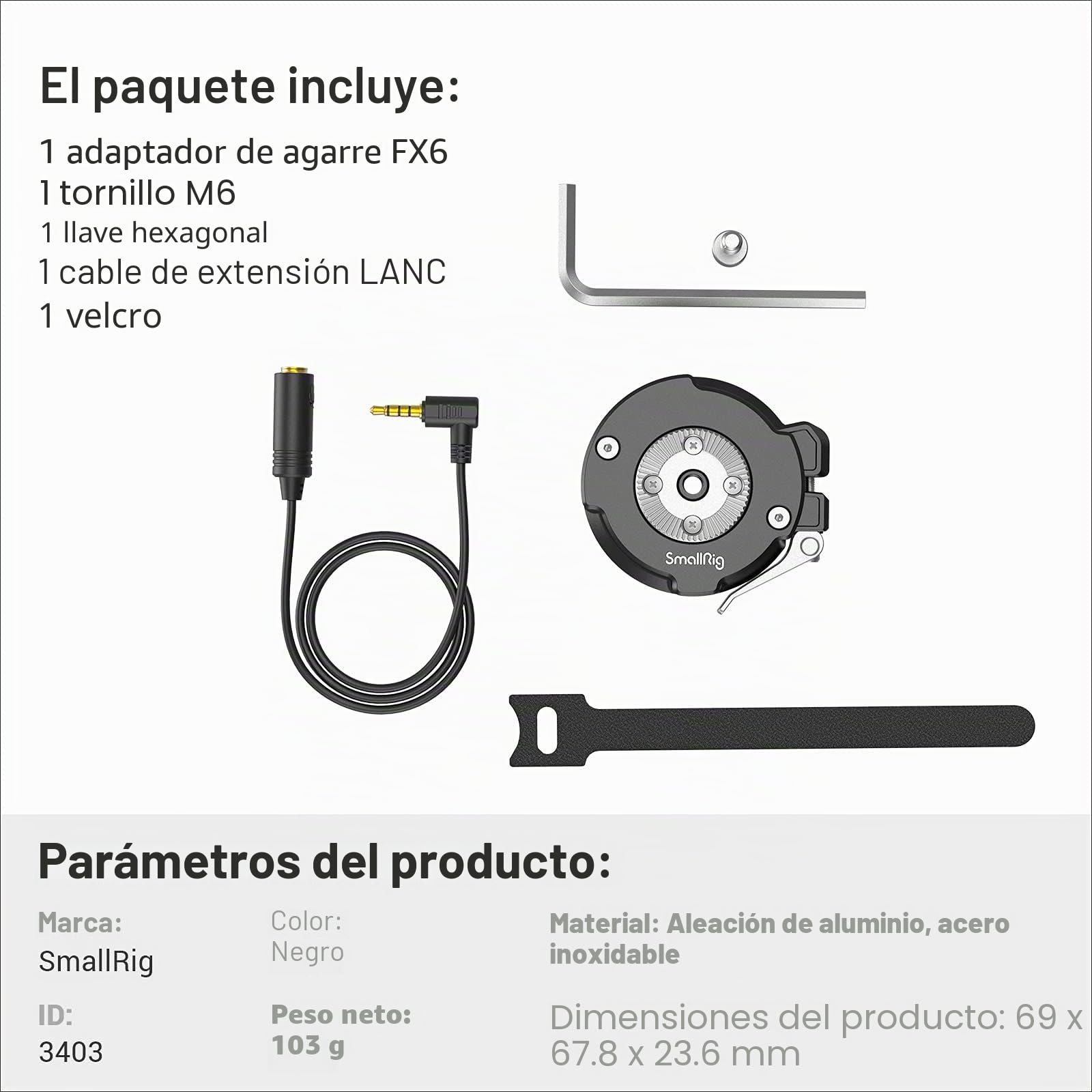 SMALLRIG Adaptador de Rosette de Empuñadura para Sony FX6 para Reposicionar la Empuñadura Original FX6-3403