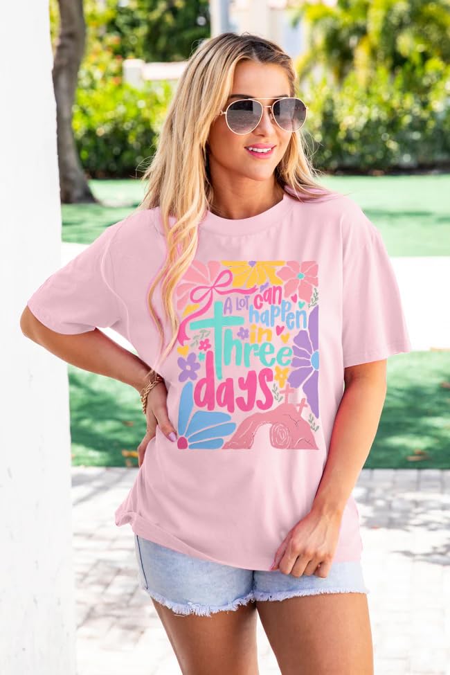 Image of A Lot Can Happen in 3 Days Shirt Women Christian Easter Tshirts Casual Short Sleeve Religious Quotes Tee Tops