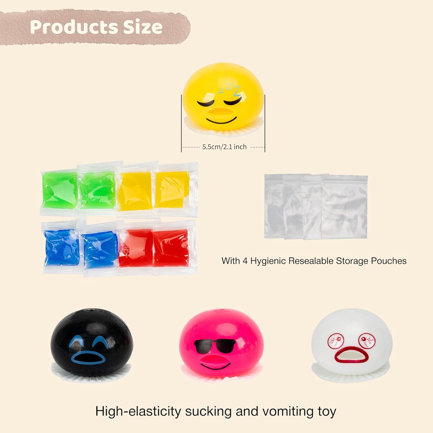 4-PCS Puking Sucking Stress Relief Balls,Vomiting Egg Squeeze Toy,Funny Slime Vomiting Toys,Novelty Fidget Toy for Easter Baskets Gifts for Kids Adults.