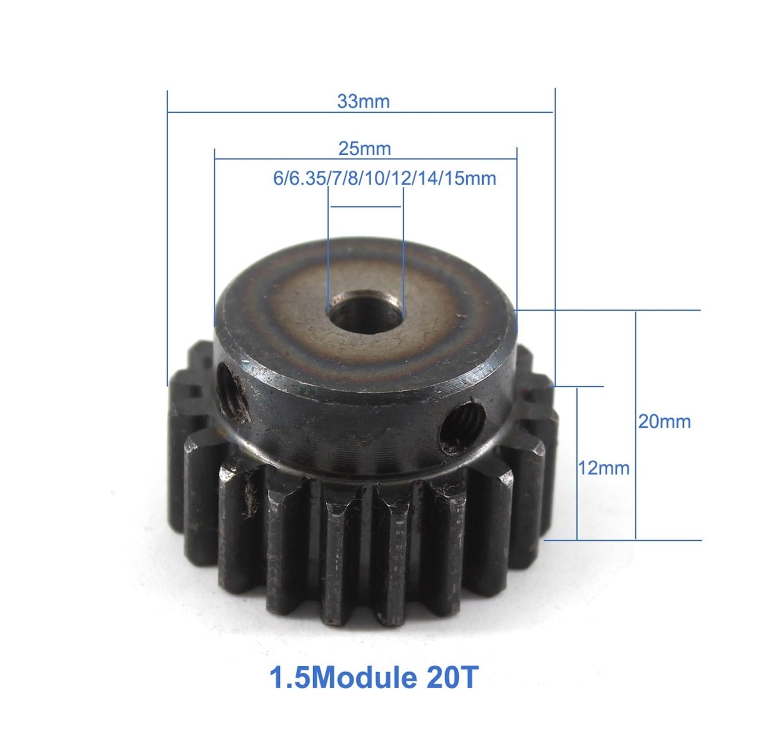 Bevel Gear Pinion Hardware Mechanical 1.5Module 20T Gear Wheel 45Steel Spur Gear Pinion 5/6/8/10/12mm Bore 1.5 Mould 20Tooth Metal Gear Pinion Gears(10mm)
