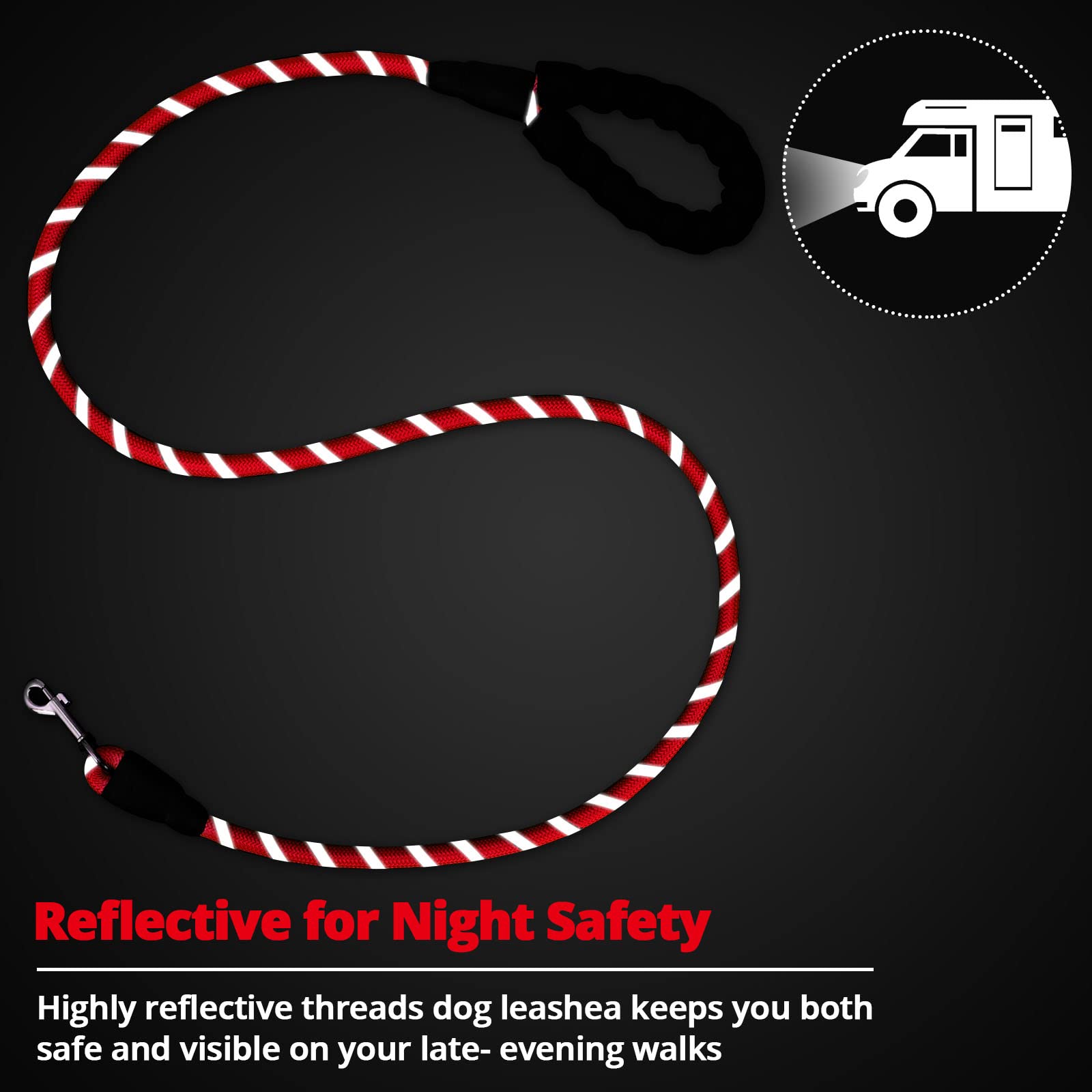 jenico Correa de Perro Fuerte de 6 pies - 1/2 Pulgadas con Correas elásticas para Perros e Hilos Altamente Reflectantes, Correa de Cuerda Resistente para Perros pequeños, medianos y Grandes (Rojo)