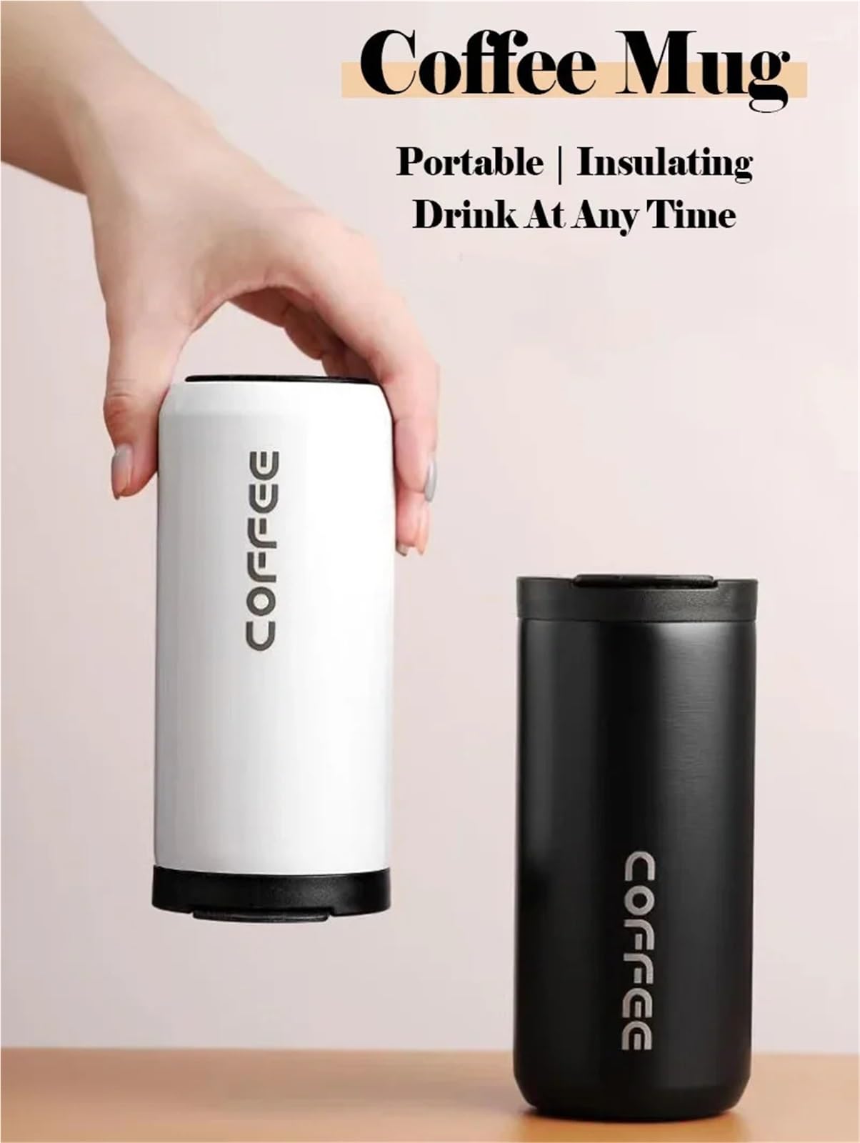 Una pieza de taza de café térmica de acero inoxidable 304, taza portátil con fugas, taza térmica de viaje, botella de agua, regalo (blanco, 500 ml)