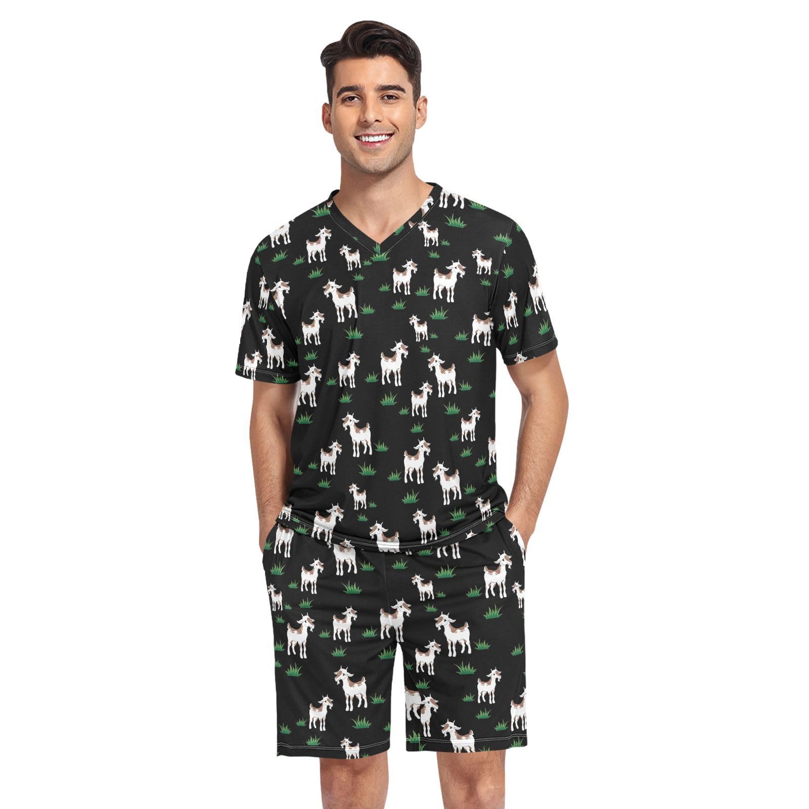 - Men's Summer Pajama Set 2-Piece Short Sleeve & Shorts, Elastic Waistband for Lounge & Nightwear S