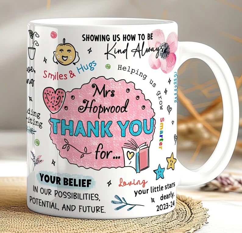 Image of DAYS Personalised Favorite Teacher's Name Teacher Appreciation and Gratitude Mug 'Thank You for' Positive Gift for Teacher for Lovely Messages Gift for Teacher's Helping Me to Grow