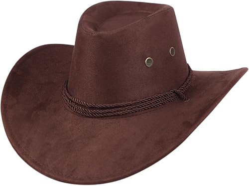 uwantc para hombre sintética Western Cowboy Sombrero de fieltro Fedora sombrero de ala ancha al aire última intervensión con correa