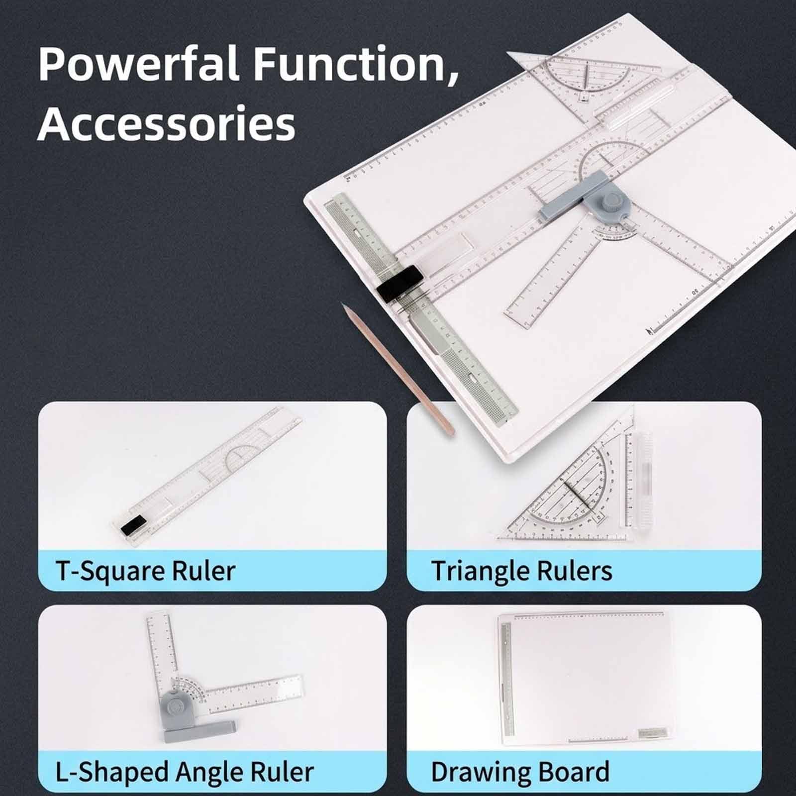 MObyat Set da Disegno A3, Tavolo da Disegno Metrico Multifunzione con Righello Trasparente, Movimento Parallelo E Angolazione Regolabile, Accessori Completi, per Studenti, Ingegneri E Architetti.
