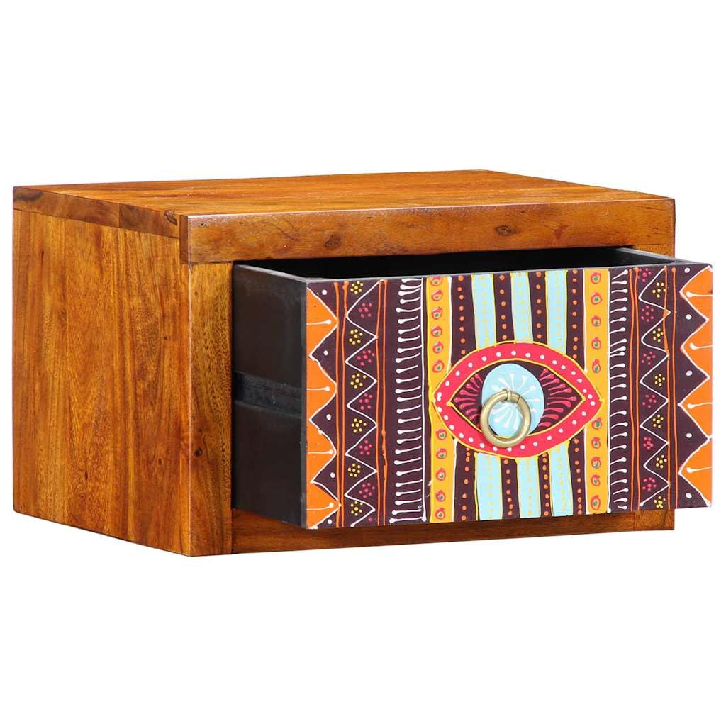Mesita de noche bohemia para dormitorio como armario de pared que ahorra espacio con espacio de almacenamiento de madera de acacia y prácticos compartimentos y cajones
