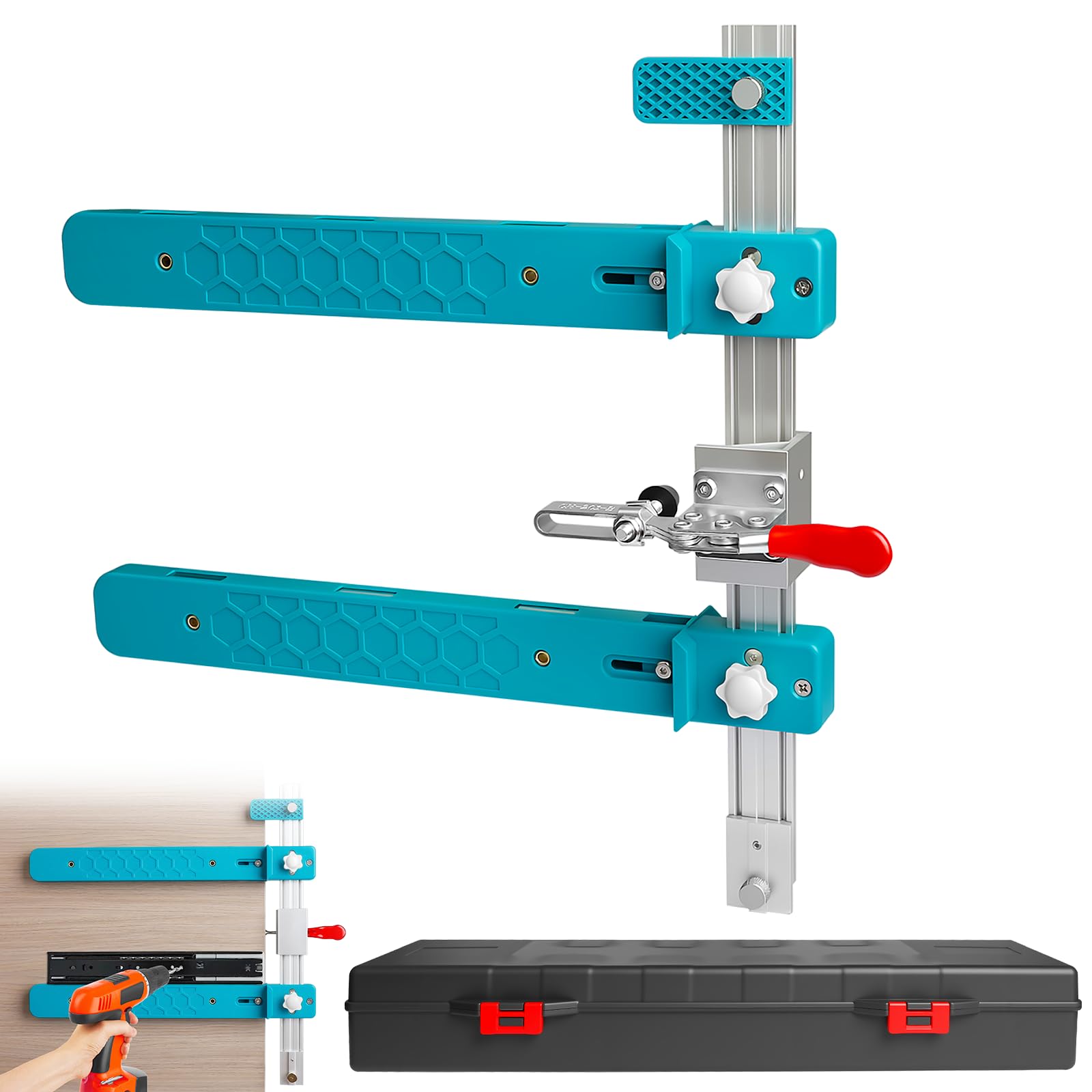Violetfox Blue Drawer Slide Jig, Drawer Slide Installation Jig With Toggle Clamp & Magnetic Arm, Cabinet Hardware Jig Punch Locator For Cabinets Drawers Desks Fast & Easy Accurate Installation