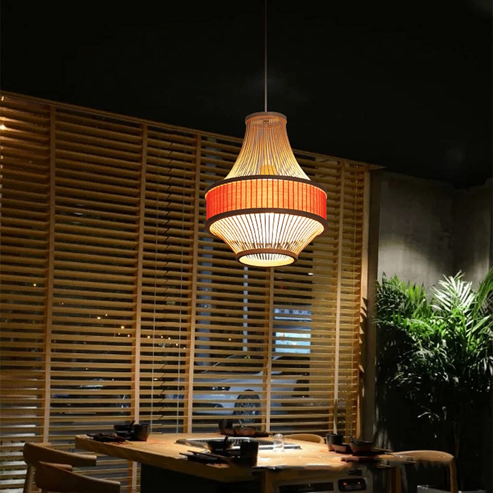 Hobaca Bambus Kronleuchter - Handgewebte Pendelleuchte Mit Rattanschirm, 30cm, E27