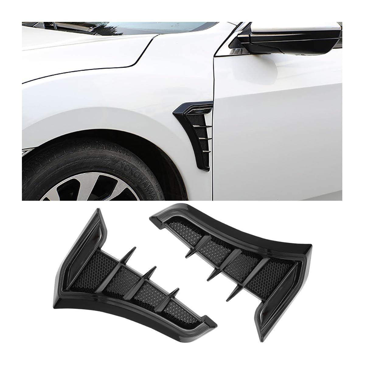 JNNJ 2Pcs Car Laterale Vent Vent Cover Trim, Universale Griglia Laterale Per Flusso D'Aria Per Auto, Rivestimento Di Prese D'Aria Laterali Decorative, Universali Car Styling Accessori(Nero)
