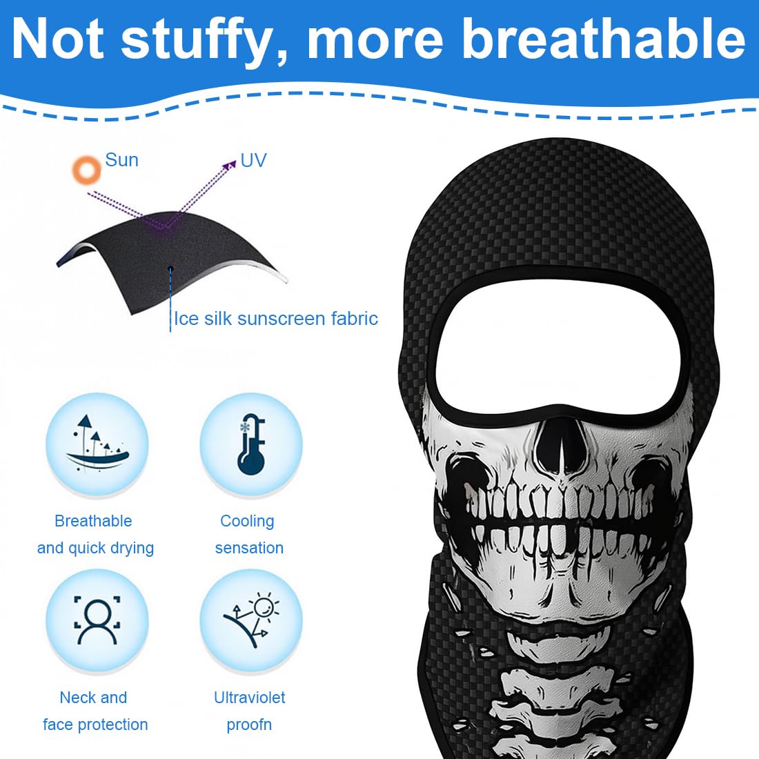 1 Pezzo Forma del Teschio Cappuccio di Protezione Solare, Divertente Maschera faccia da clown, protettore UV, Adatto Per Motociclismo,Uomini e Donne Unisex,Regali Uomo