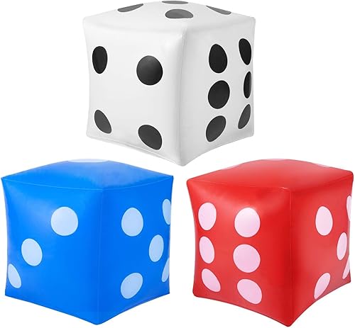 3 dados gigantes inflables jumbo de 14 pulgadas para juegos al aire libre en la piscina (blanco, azul, rojo)