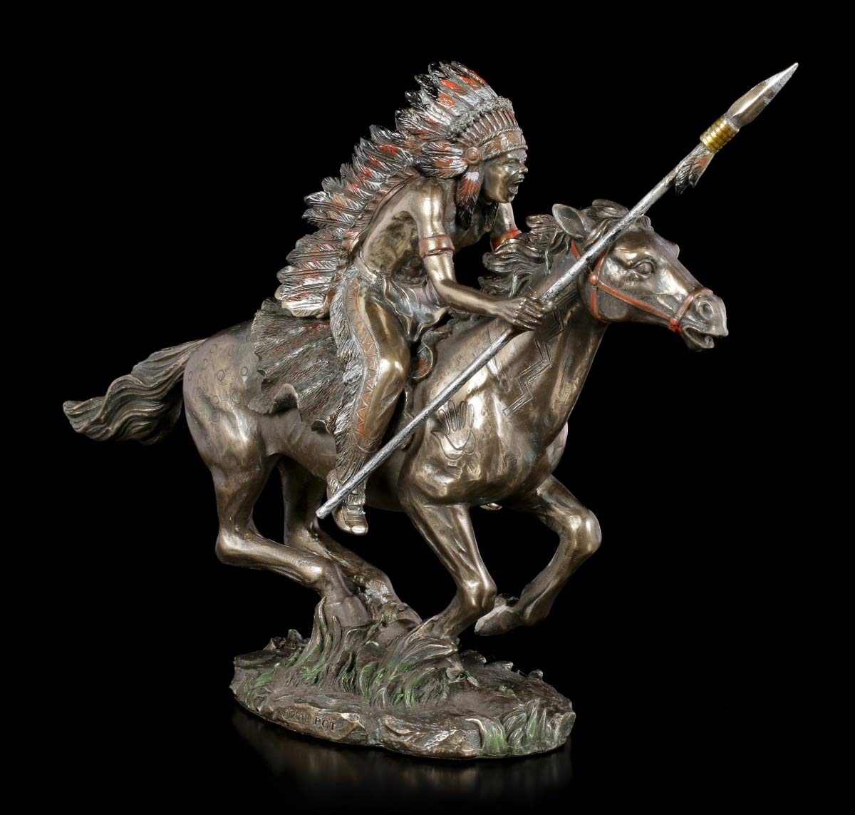 Indian Figure Warrior On Horse With Spear Western Decor Sculpture 26,5 cm