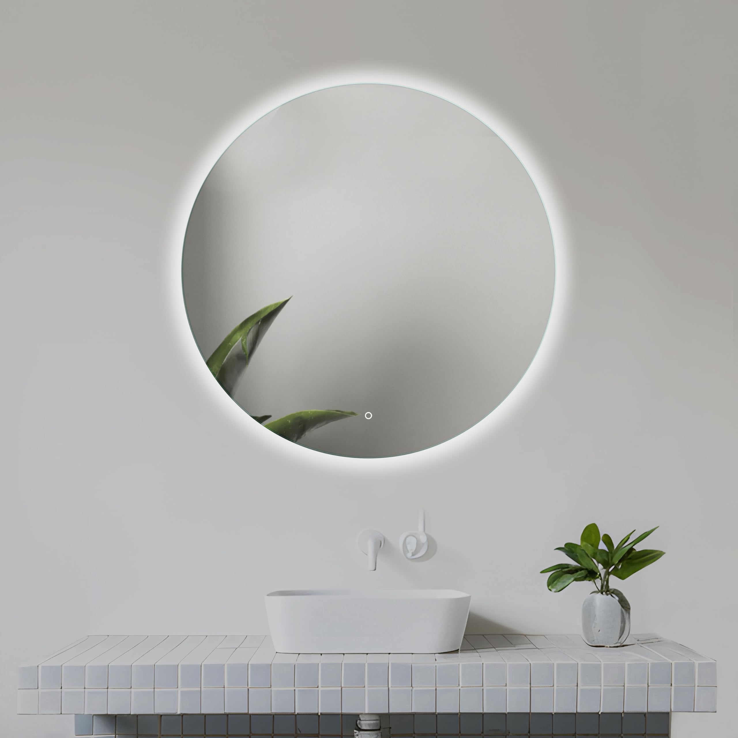 Specchio Bagno LED Rotondo 60 cm, Retroilluminazione | Specchio Bagno con Luce, Specchio Illuminato Bagno, Interruttore Touch, Luce Bianca Naturale