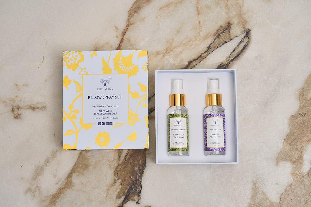 ComfyCozy Pillow Spray Set | Lavender Eucalyptus Sleep Beauty Gifts For Women Mum Her Him Birthday | Pamper Wellness Relaxation Anxiety Stress Relief Sets | Linen Room Fragrance Vegan Gift | 2 x 50ml